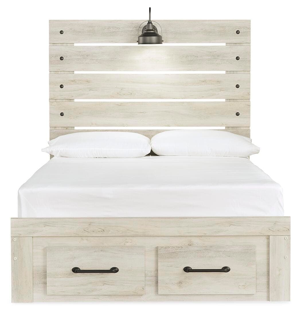 Cambeck Full Panel Bed with 2 Storage Drawers — White — view 3