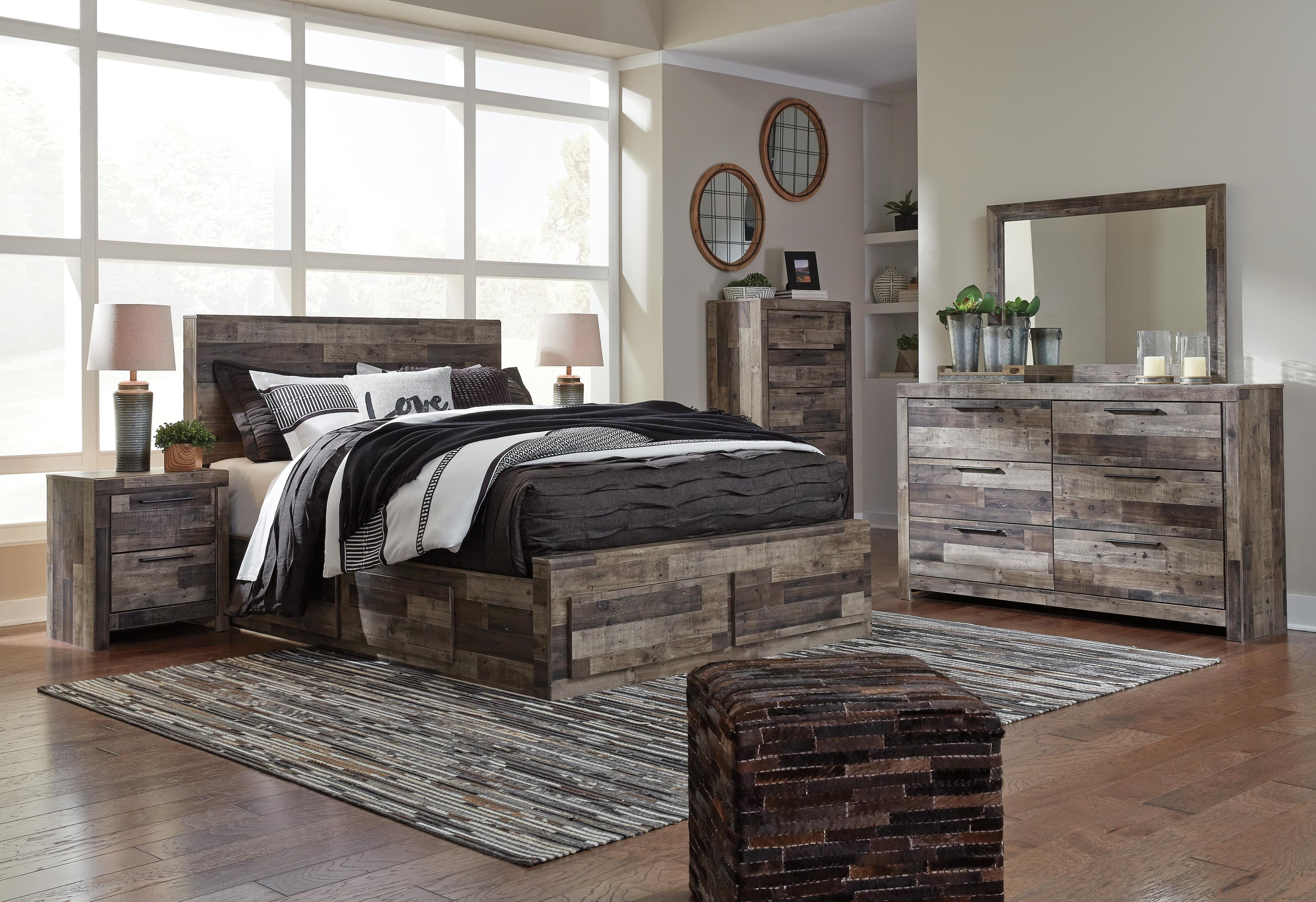Derekson Queen Panel Bed with 4 Storage Drawers — Black/Gray & Brown/Beige — view 7