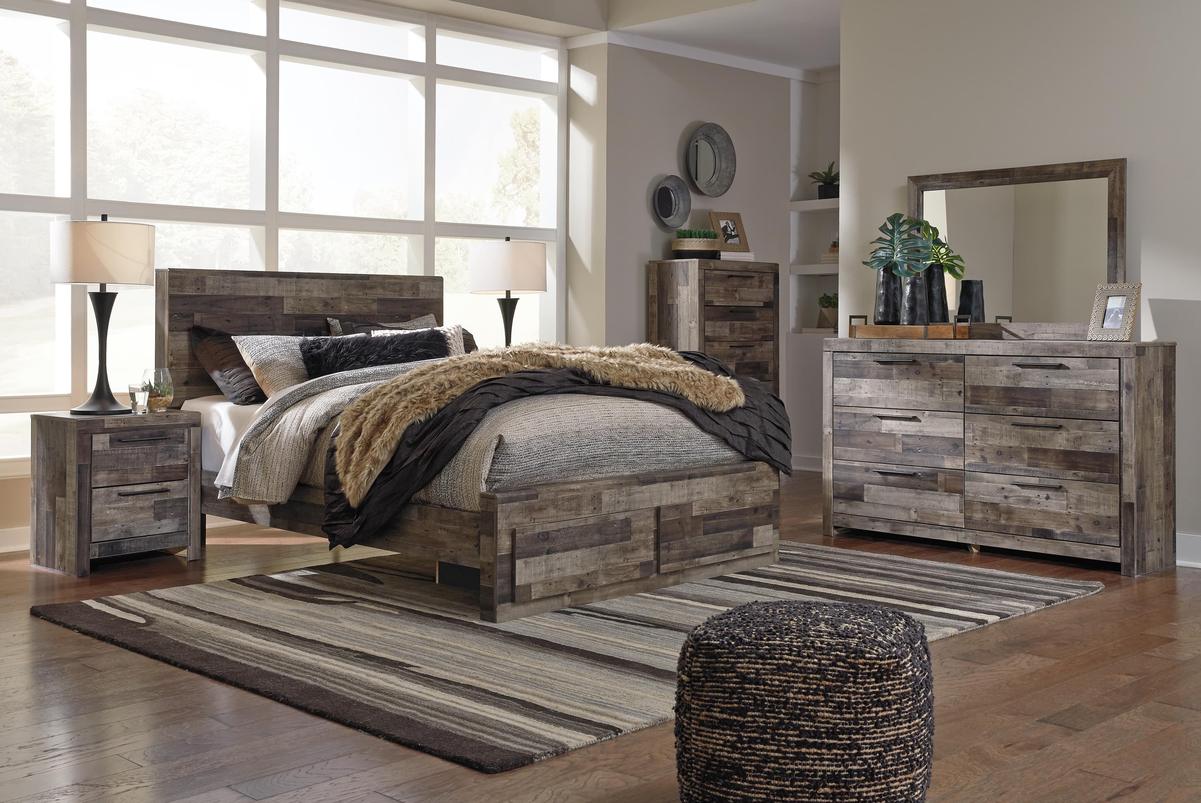 Derekson Queen Panel Bed with 2 Storage Drawers — Black/Gray & Brown/Beige — view 6