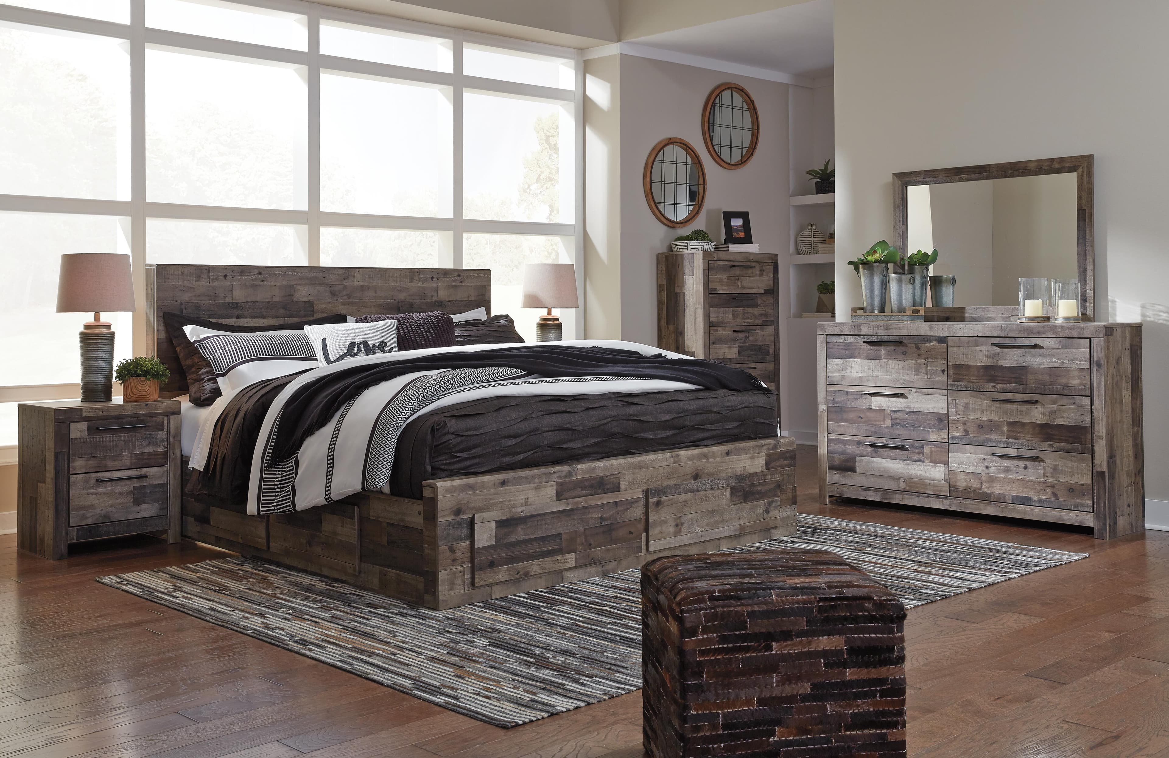 Derekson King Panel Bed with 6 Storage Drawers — Black/Gray & Brown/Beige — view 6