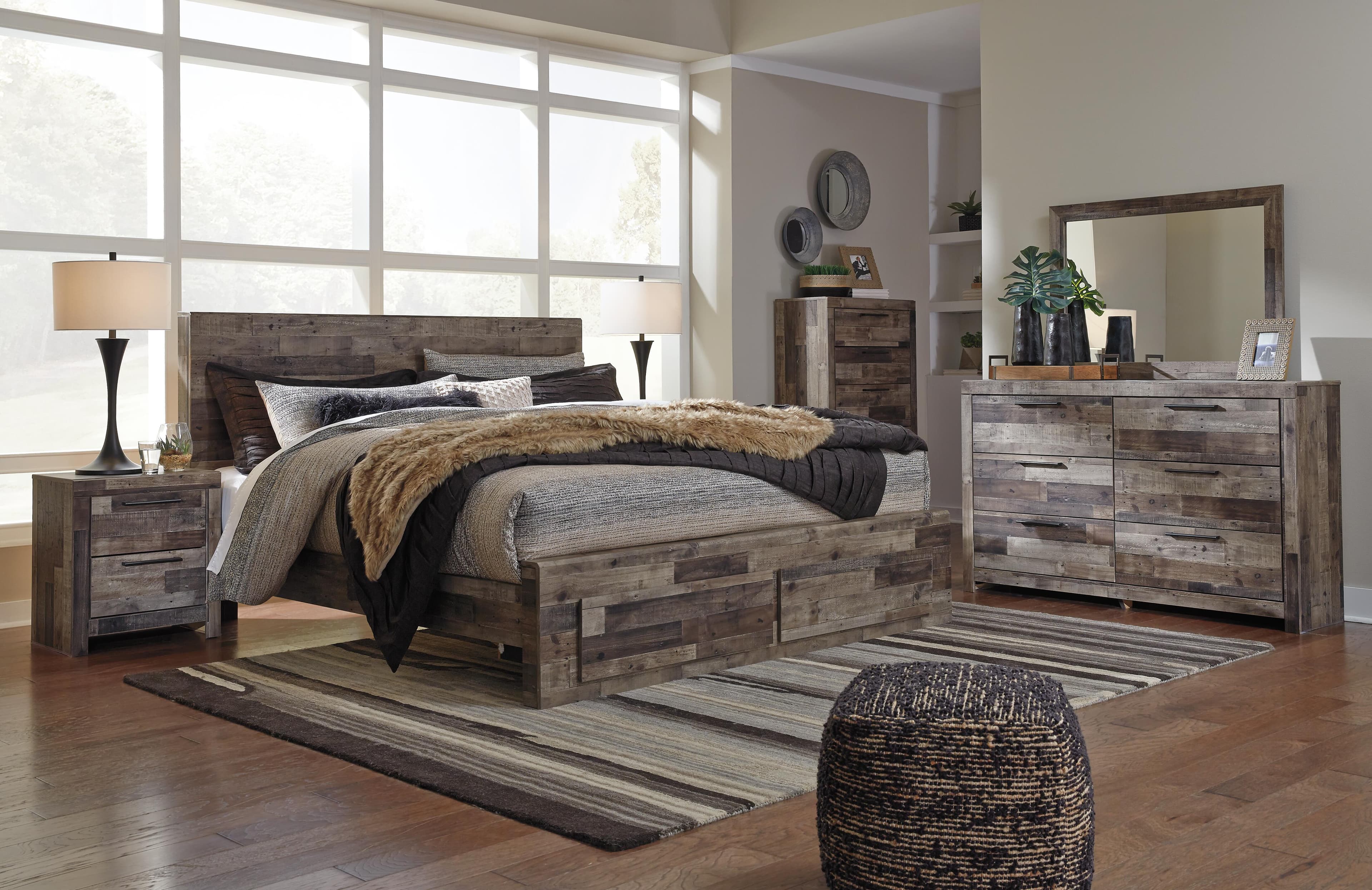 Derekson King Panel Bed with 2 Storage Drawers — Black/Gray & Brown/Beige — view 5