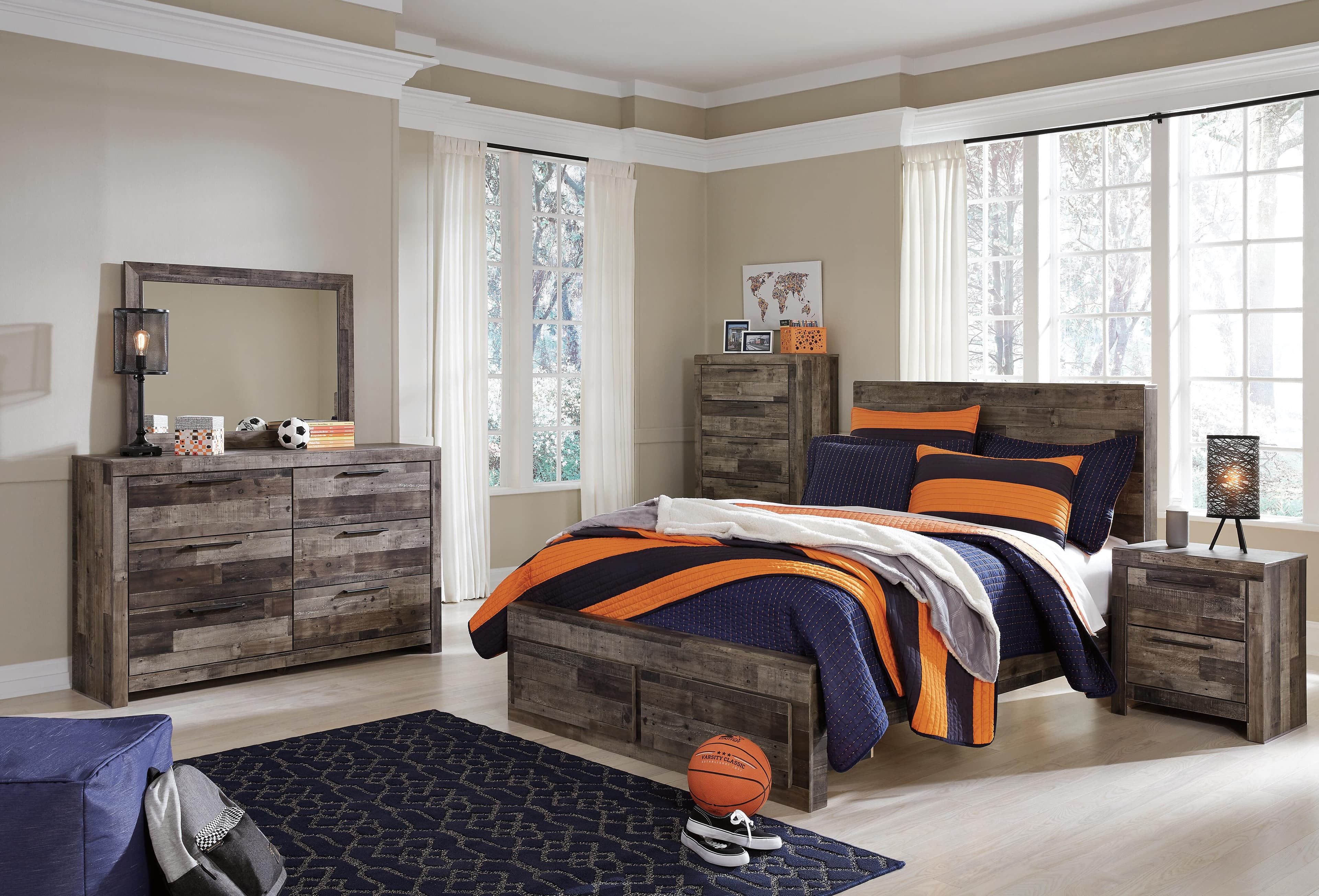 Derekson Full Panel Bed with 2 Storage Drawers — Black/Gray & Brown/Beige — view 5