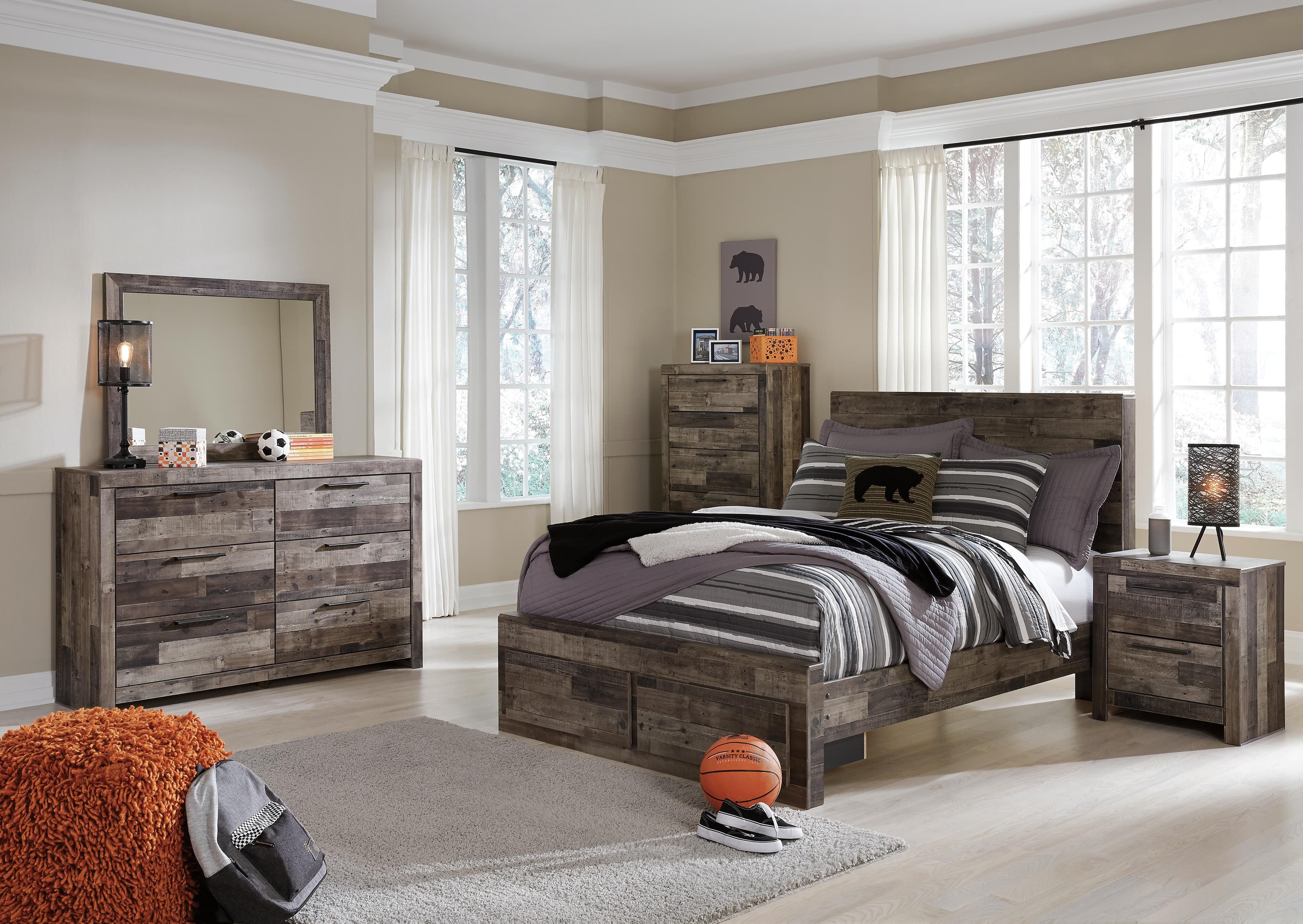 Derekson Full Panel Bed with 2 Storage Drawers — Black/Gray & Brown/Beige — view 6