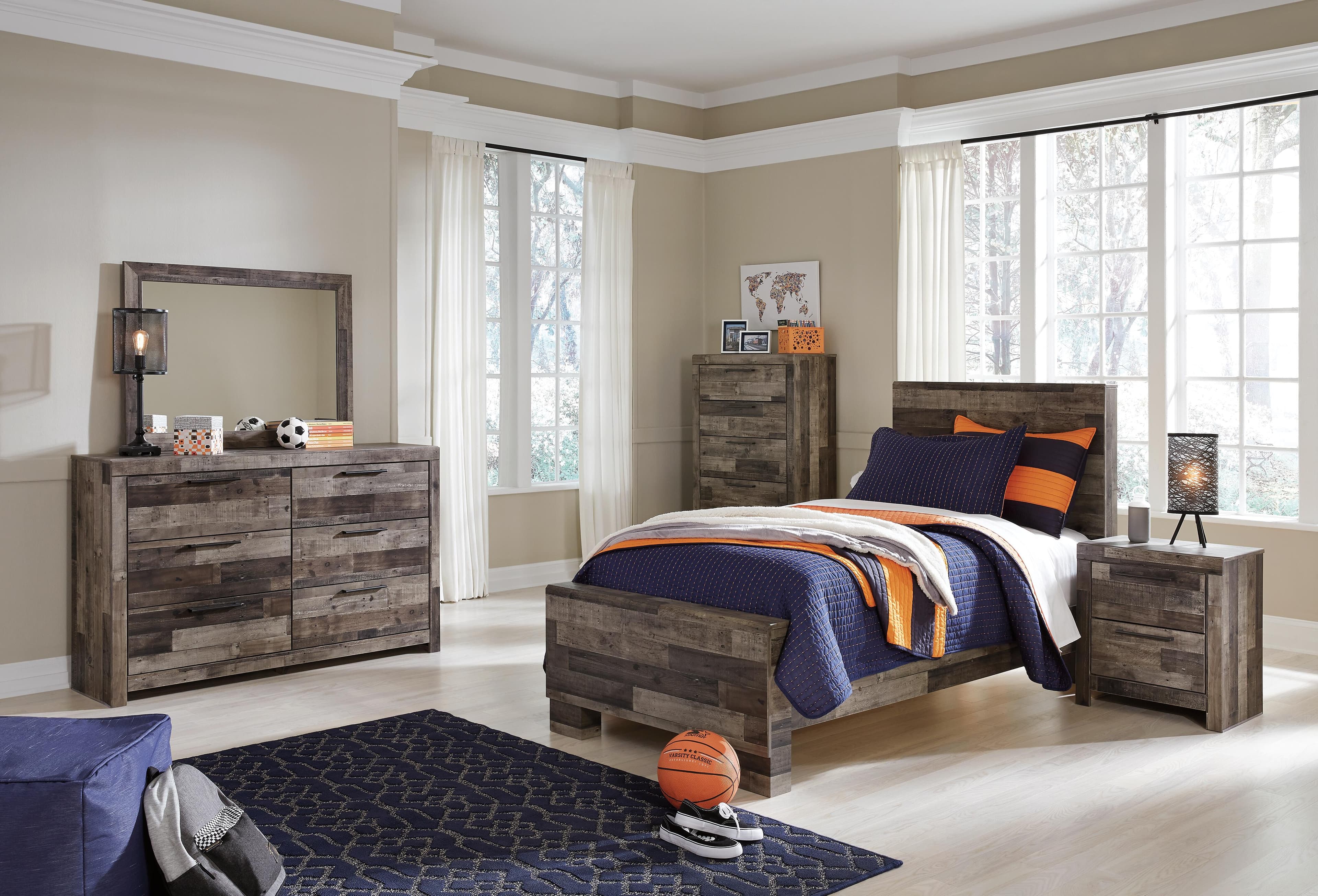 Derekson Twin Panel Bed — Black/Gray & Brown/Beige — view 3