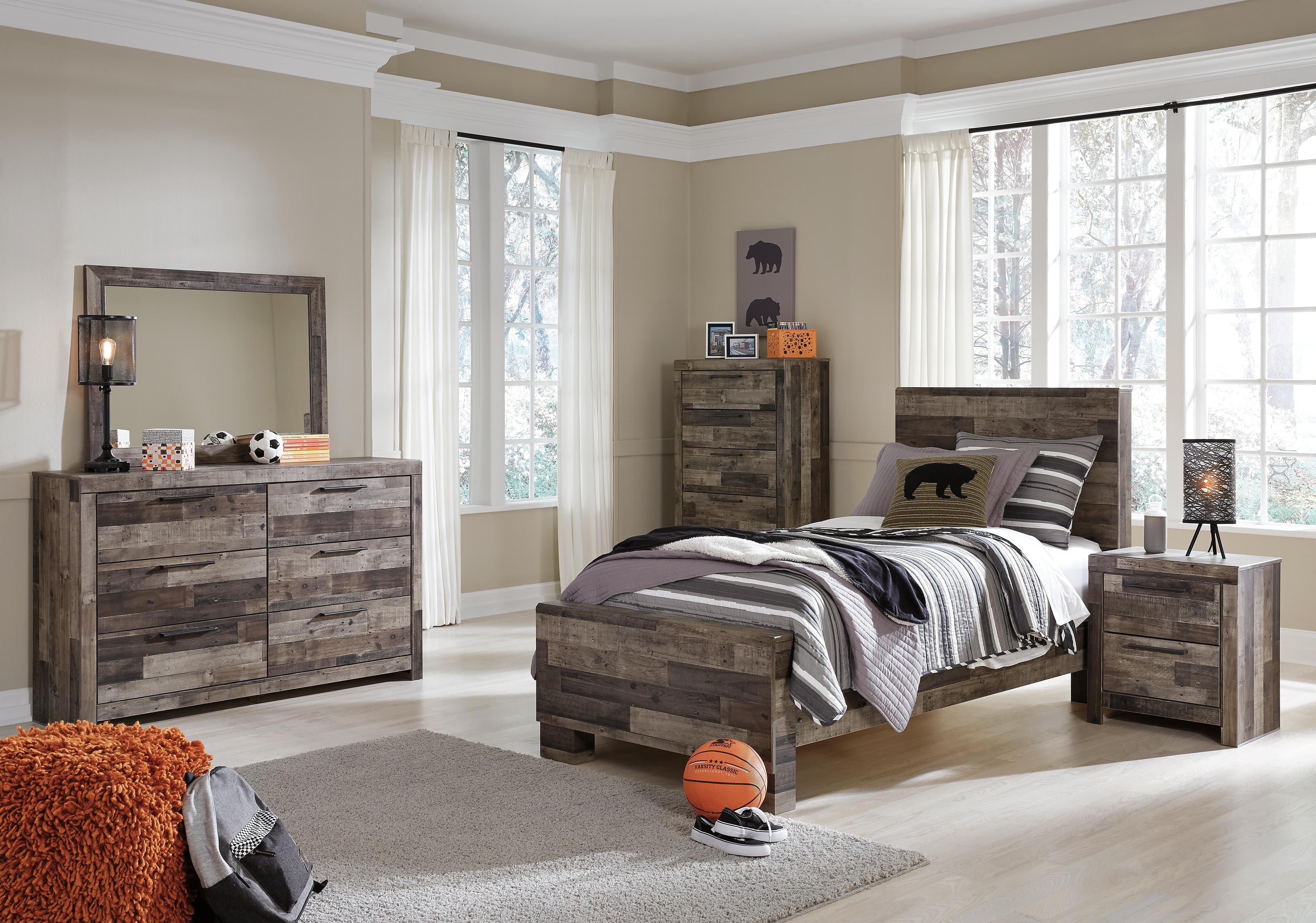 Derekson Twin Panel Bed — Black/Gray & Brown/Beige — view 4