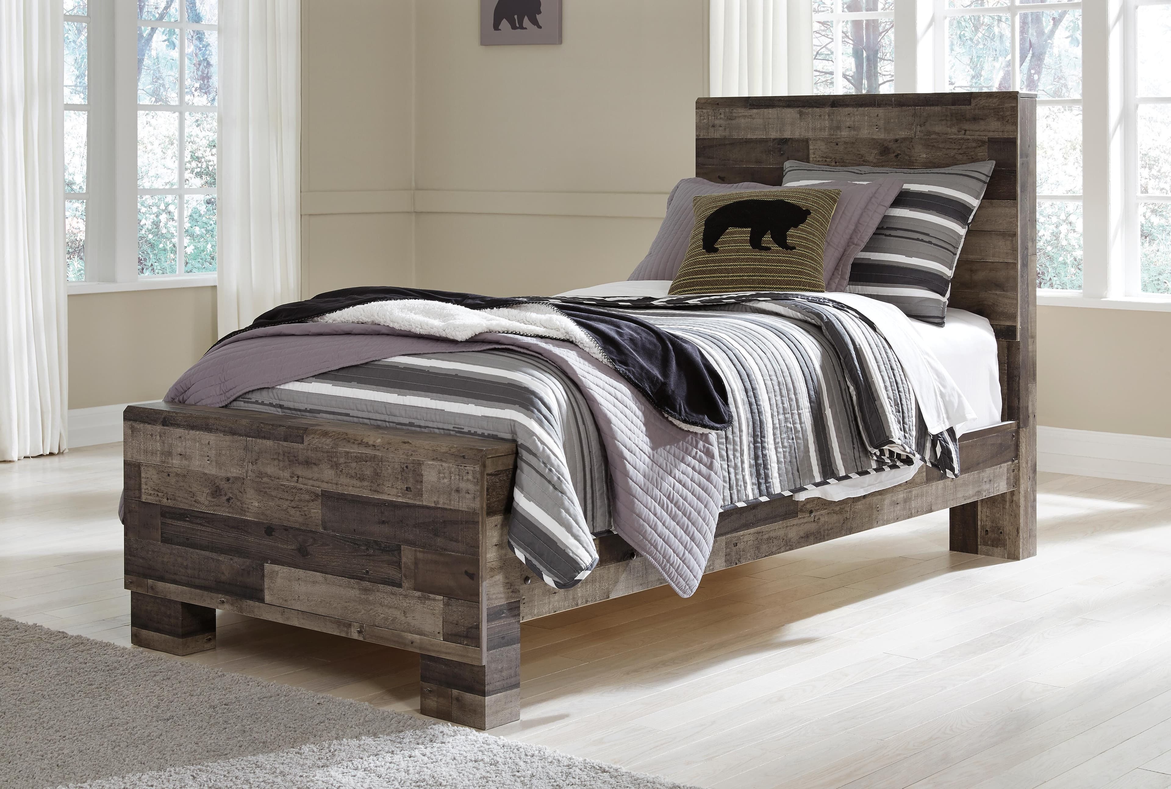 Derekson Twin Panel Bed — Black/Gray & Brown/Beige — view 2