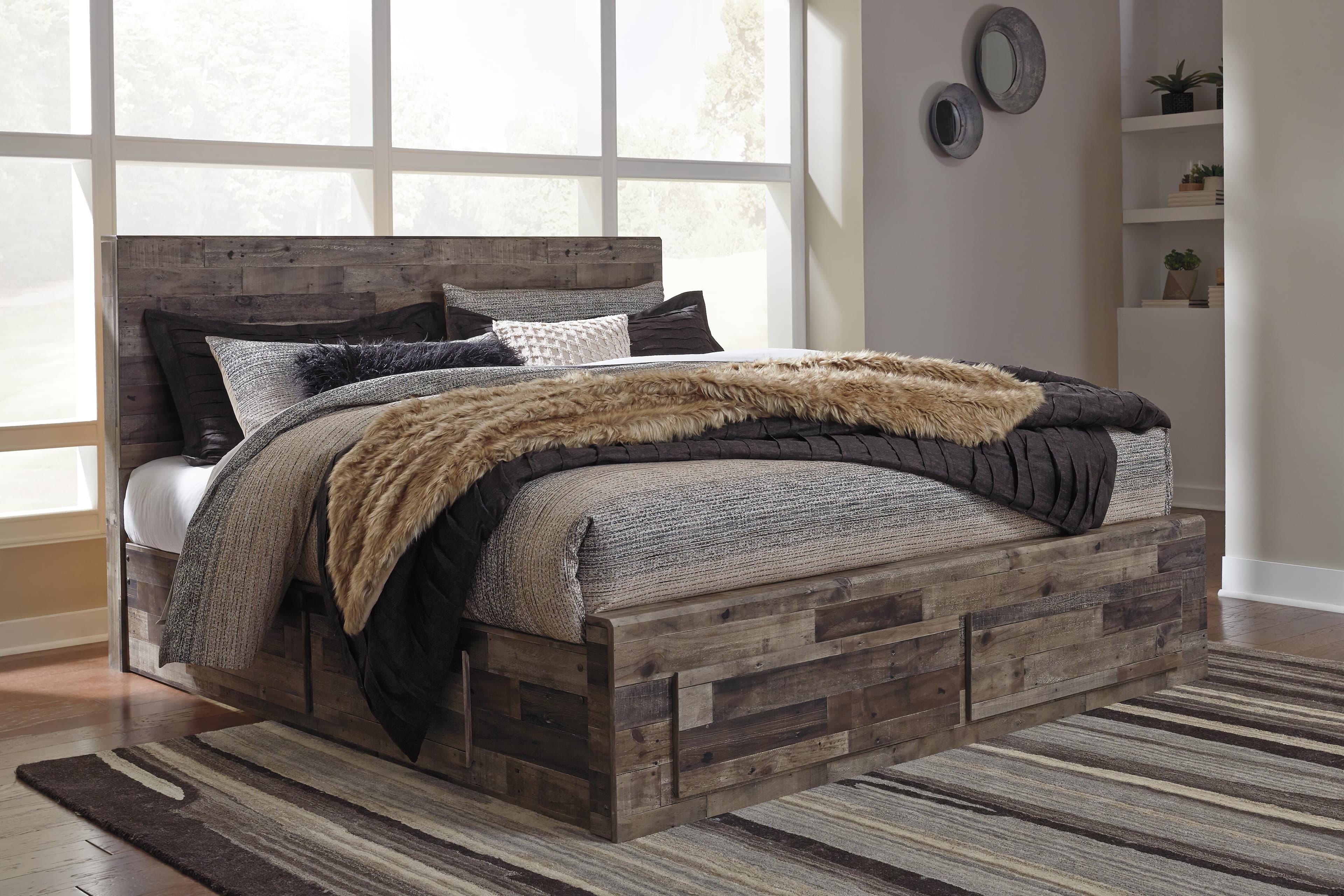 Derekson King Panel Bed with 6 Storage Drawers — Black/Gray & Brown/Beige — view 2