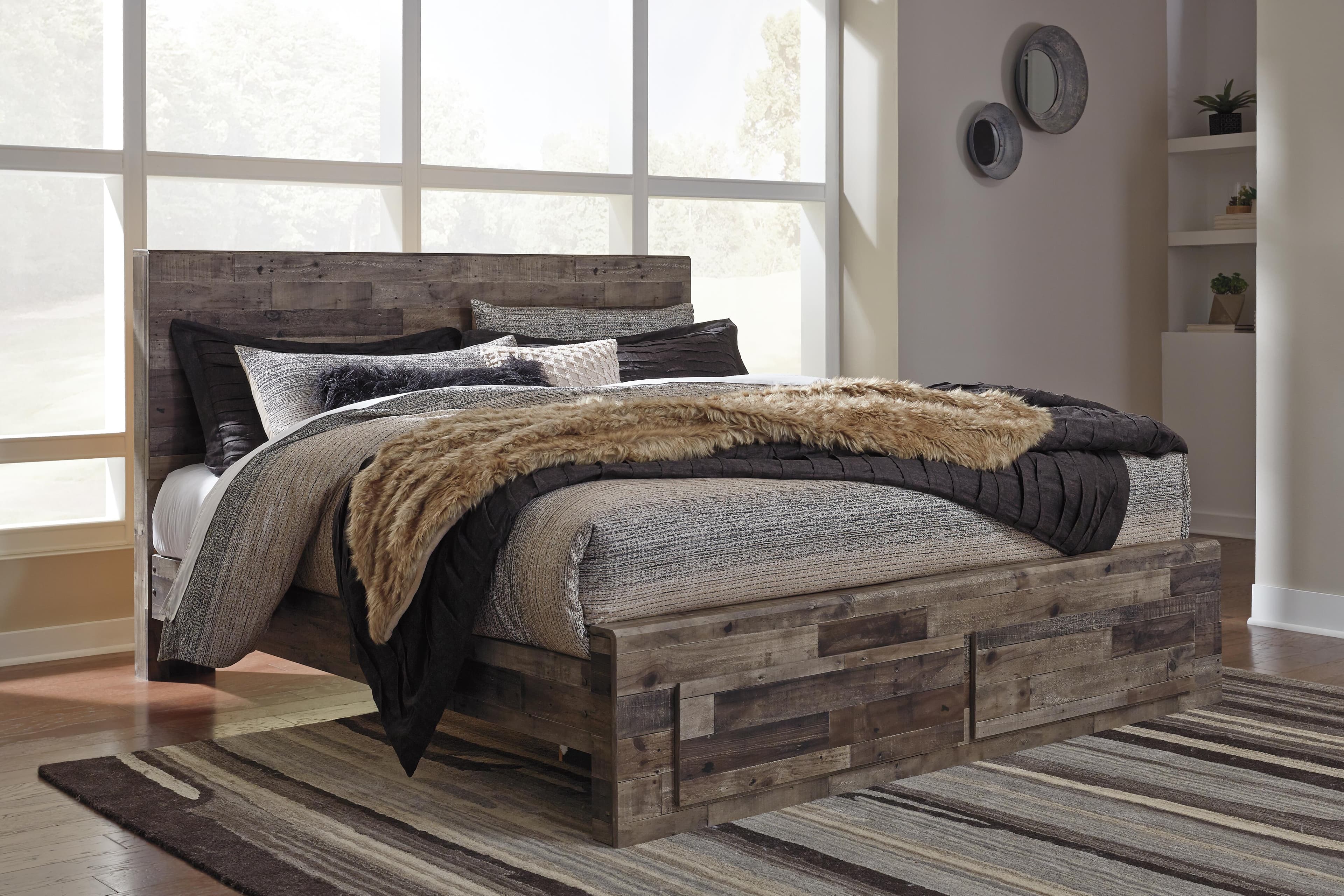 Derekson King Panel Bed with 2 Storage Drawers — Black/Gray & Brown/Beige — view 2