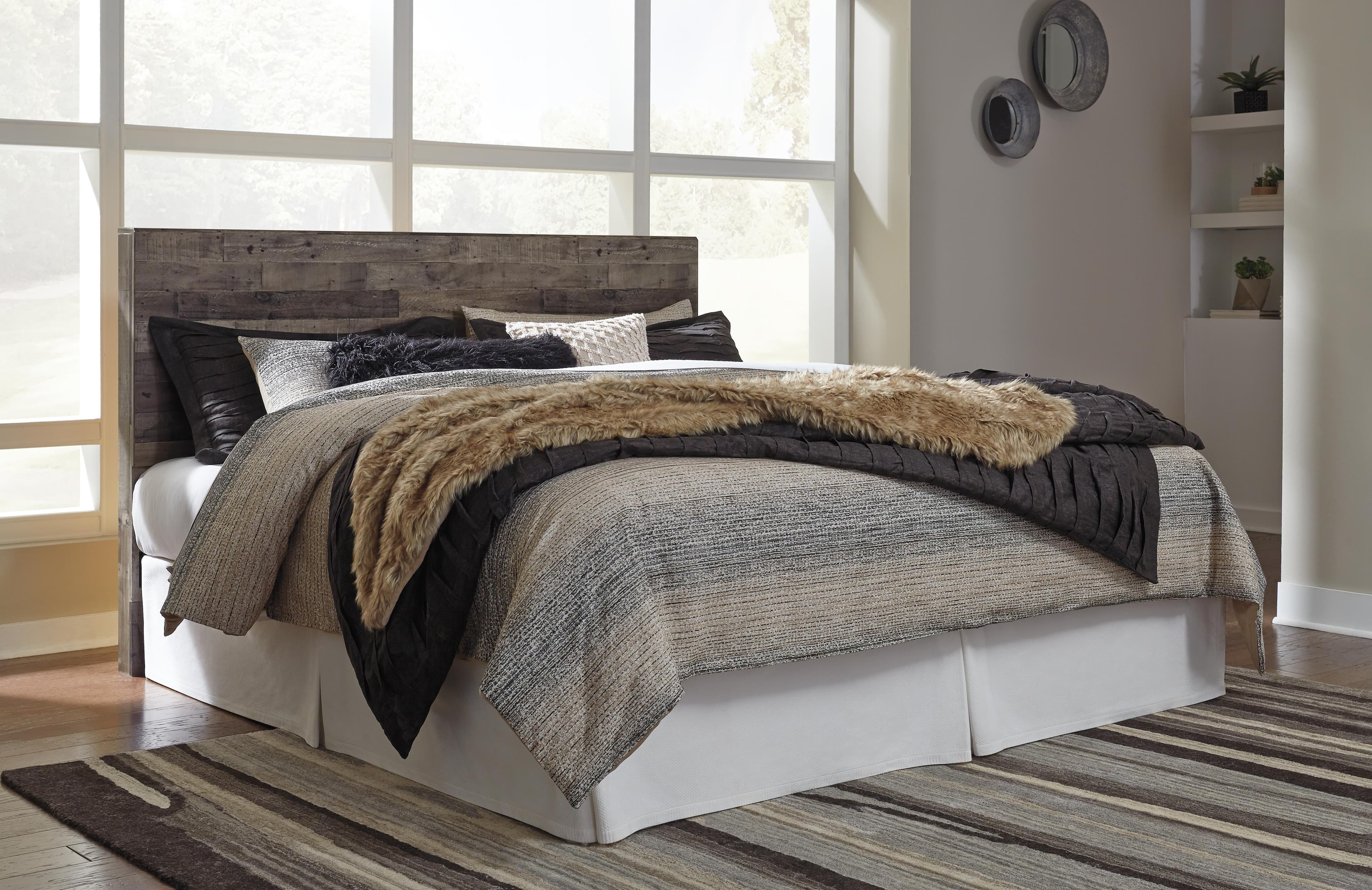 Derekson King Panel Headboard — Black/Gray & Brown/Beige — view 2