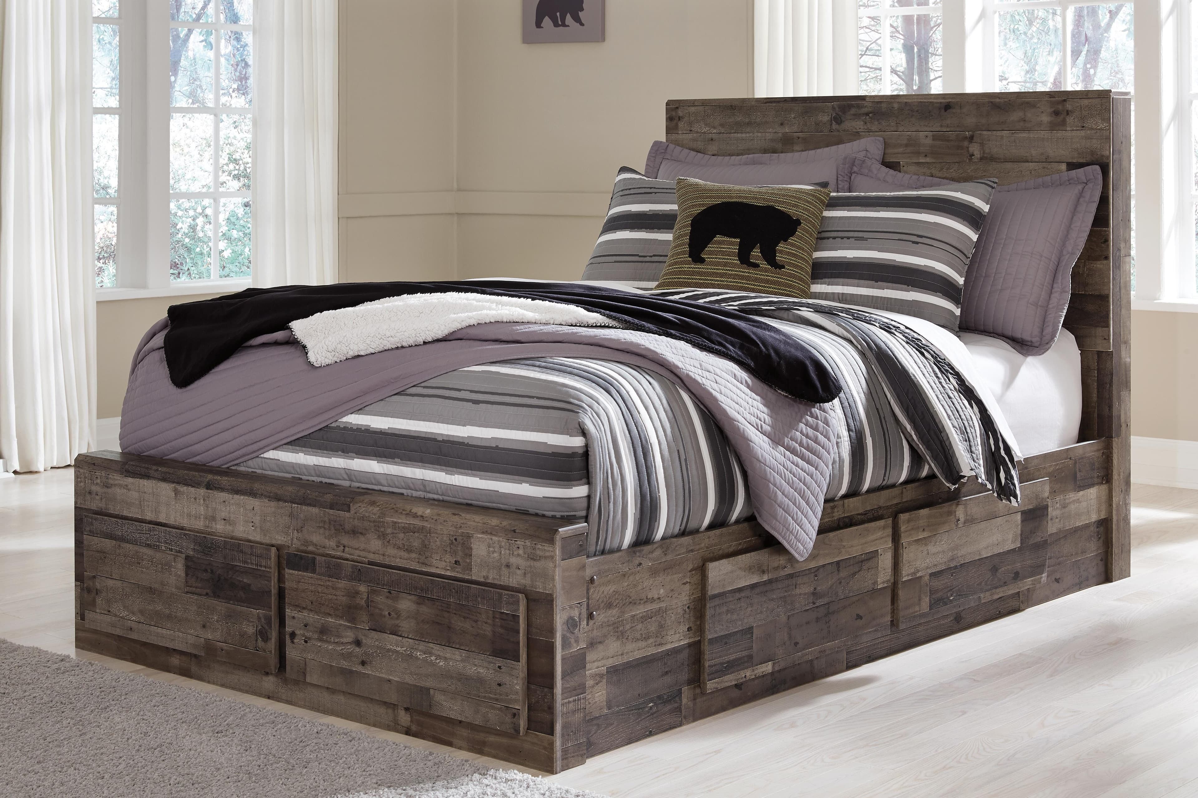 Derekson Full Panel Bed with 6 Storage Drawers — Black/Gray & Brown/Beige — view 2
