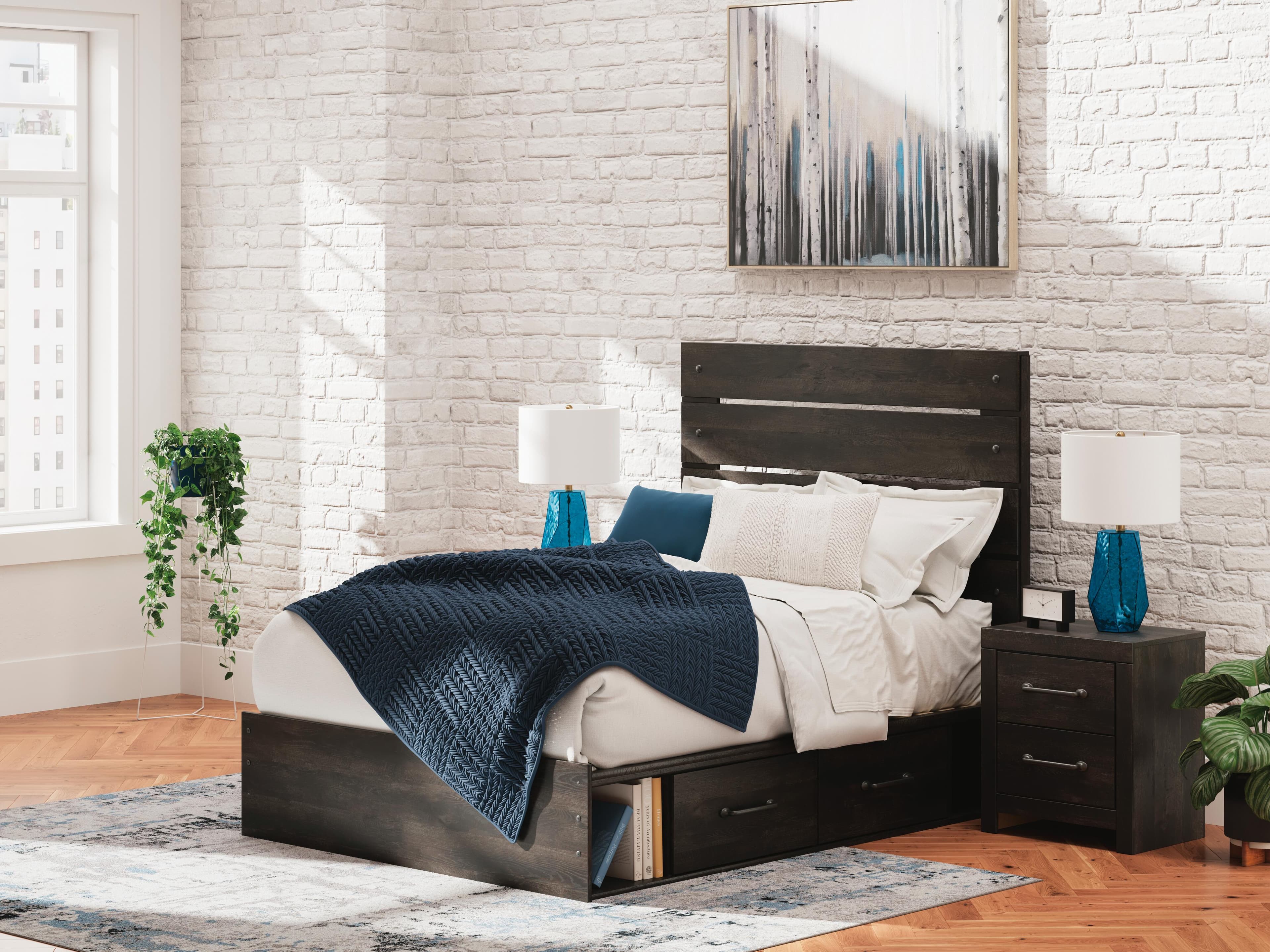 Delmorta Full Panel Bed with Storage — Black/Gray — view 2