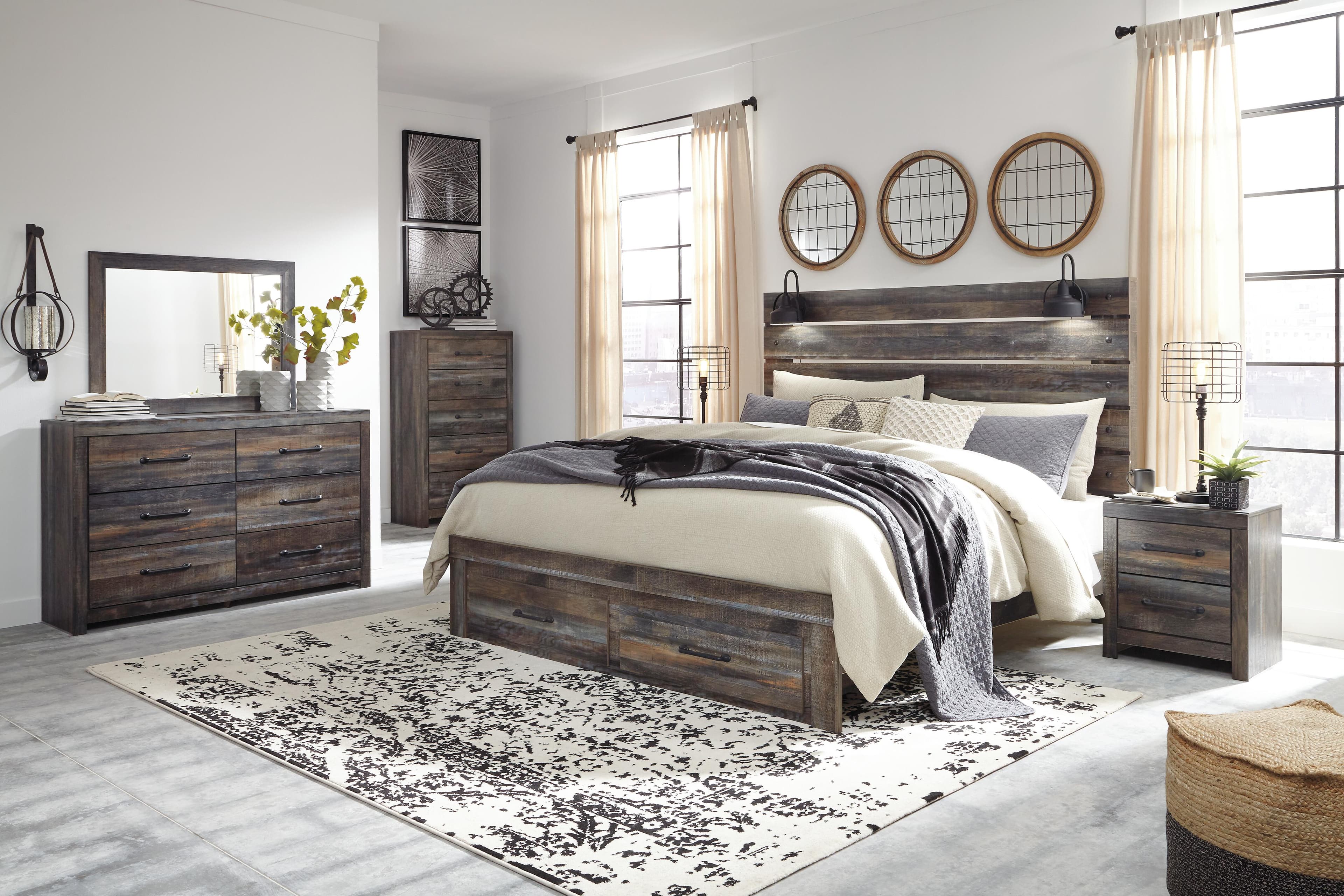Drystan King Panel Bed with 2 Storage Drawers — Brown/Beige — view 3