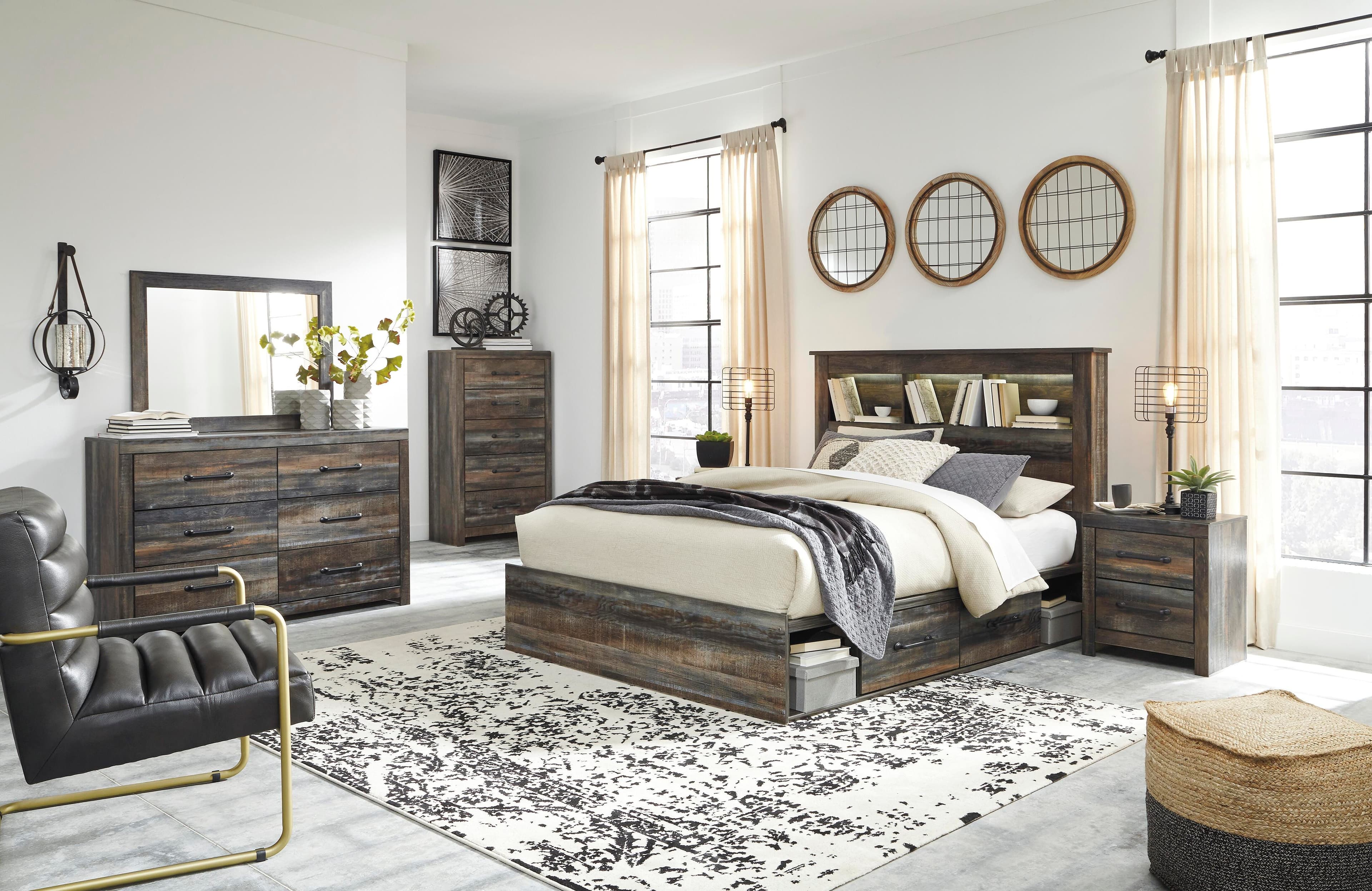 Drystan Queen Bookcase Bed with 4 Storage Drawers — Black/Gray — view 5