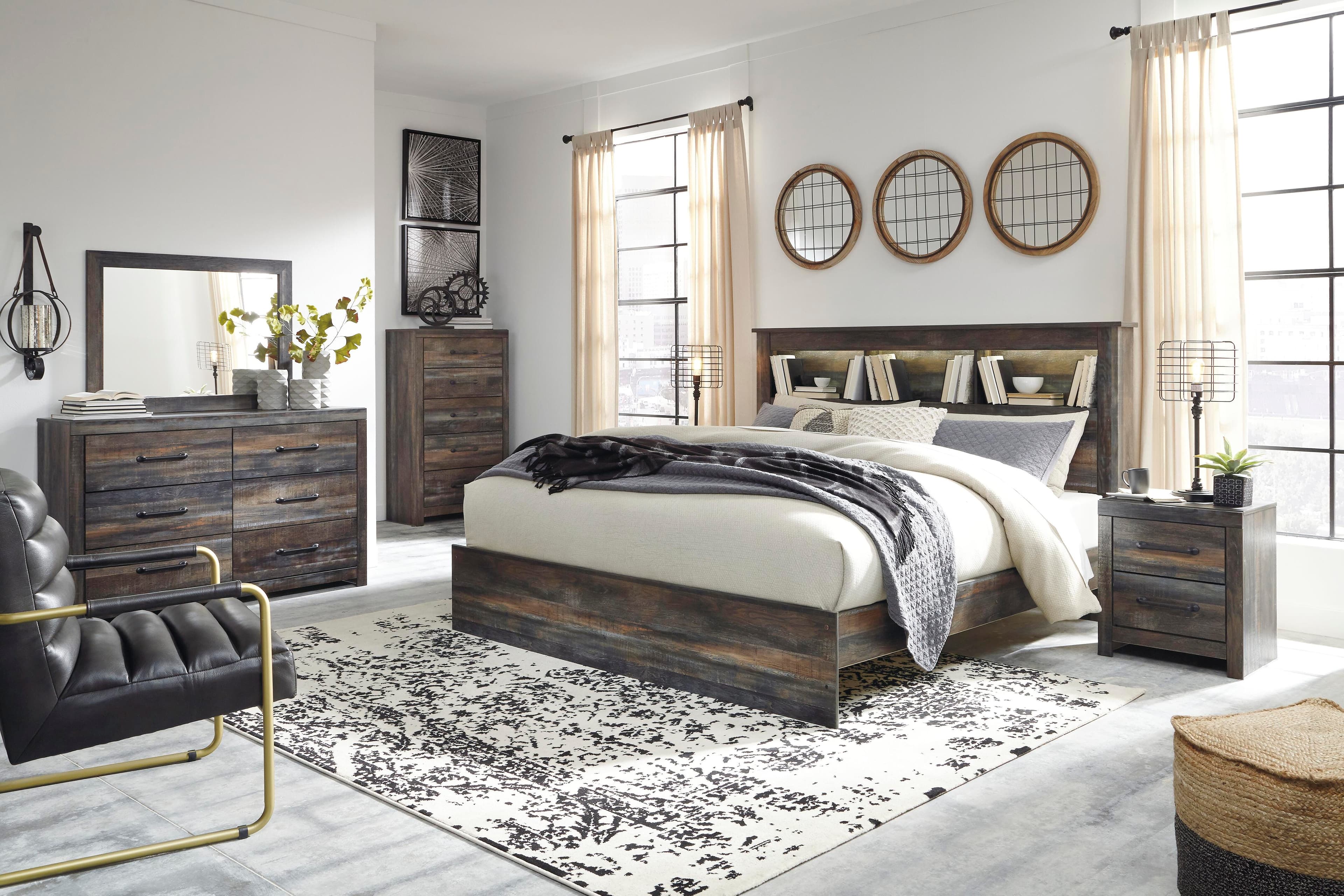 Drystan King Bookcase Bed — Brown/Beige — view 3