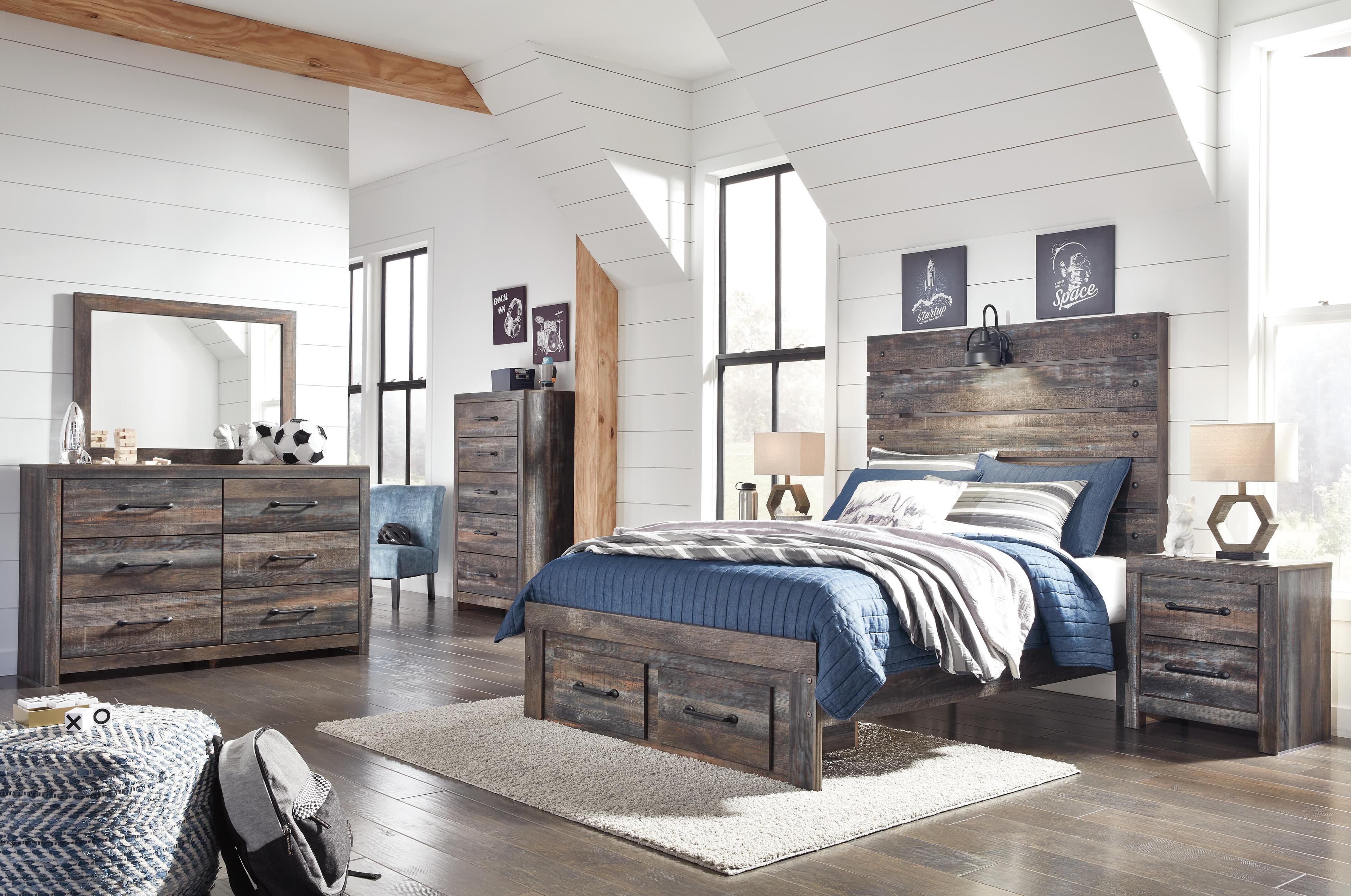 Drystan Full Panel Bed with 2 Storage Drawers — Black/Gray — view 5