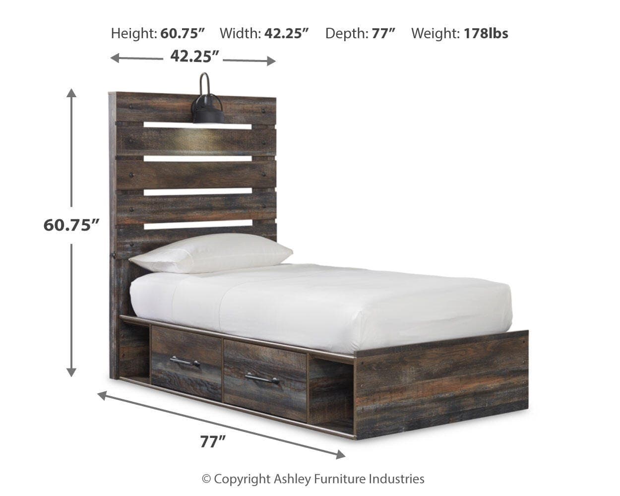 Drystan Twin Panel Bed with 2 Storage Drawers — Black/Gray — view 4