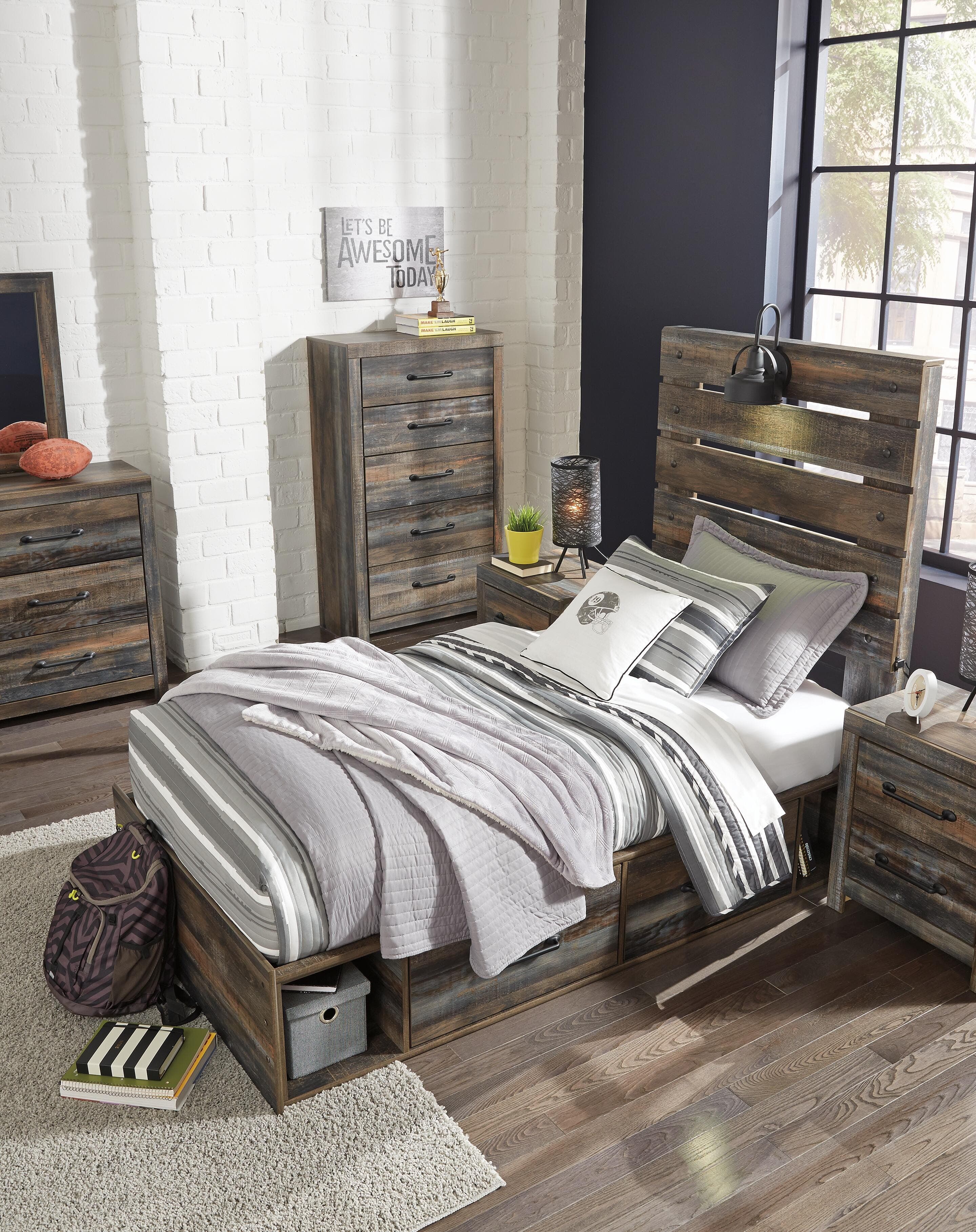 Drystan Twin Panel Bed with 2 Storage Drawers — Black/Gray — view 6