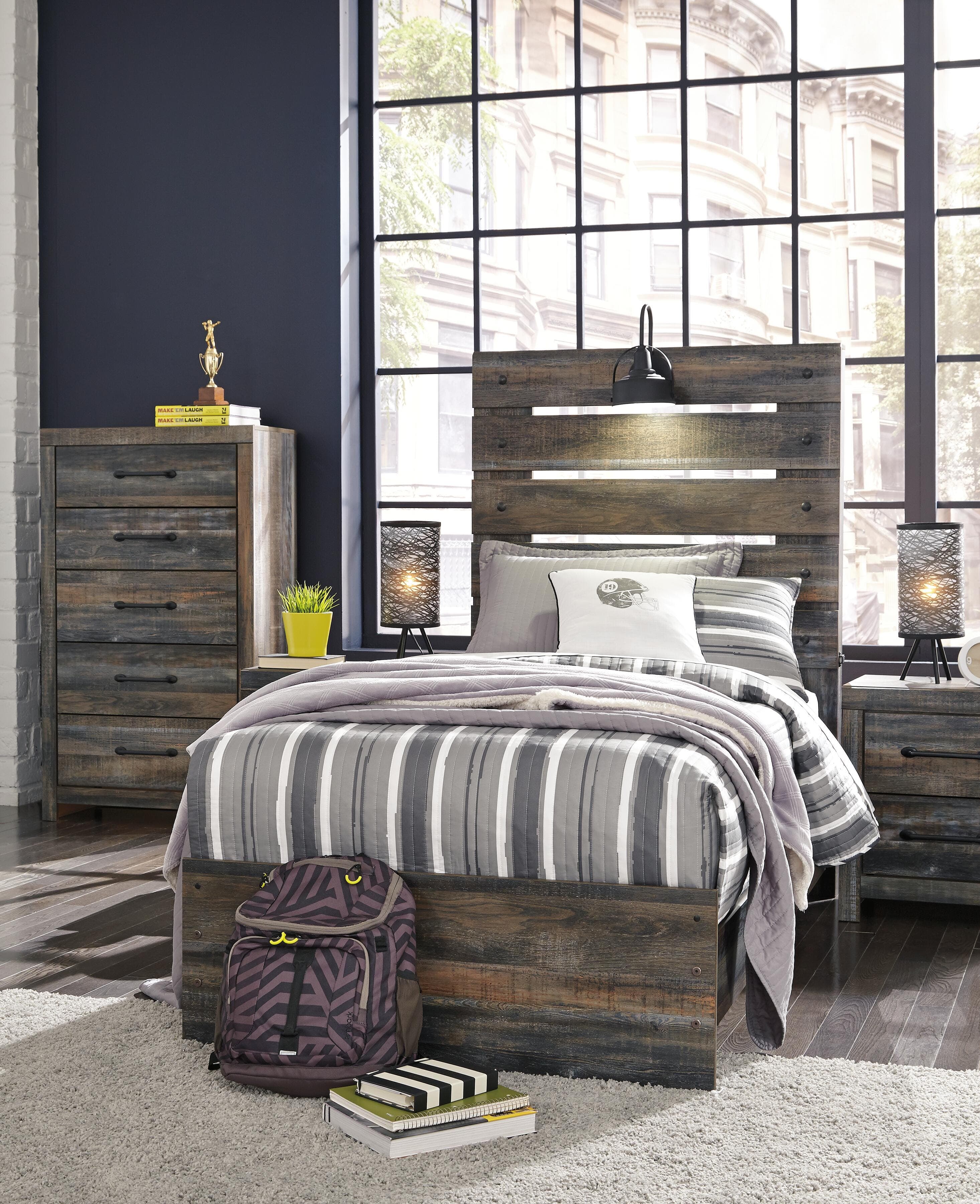 Drystan Twin Panel Bed — Black/Gray — view 6