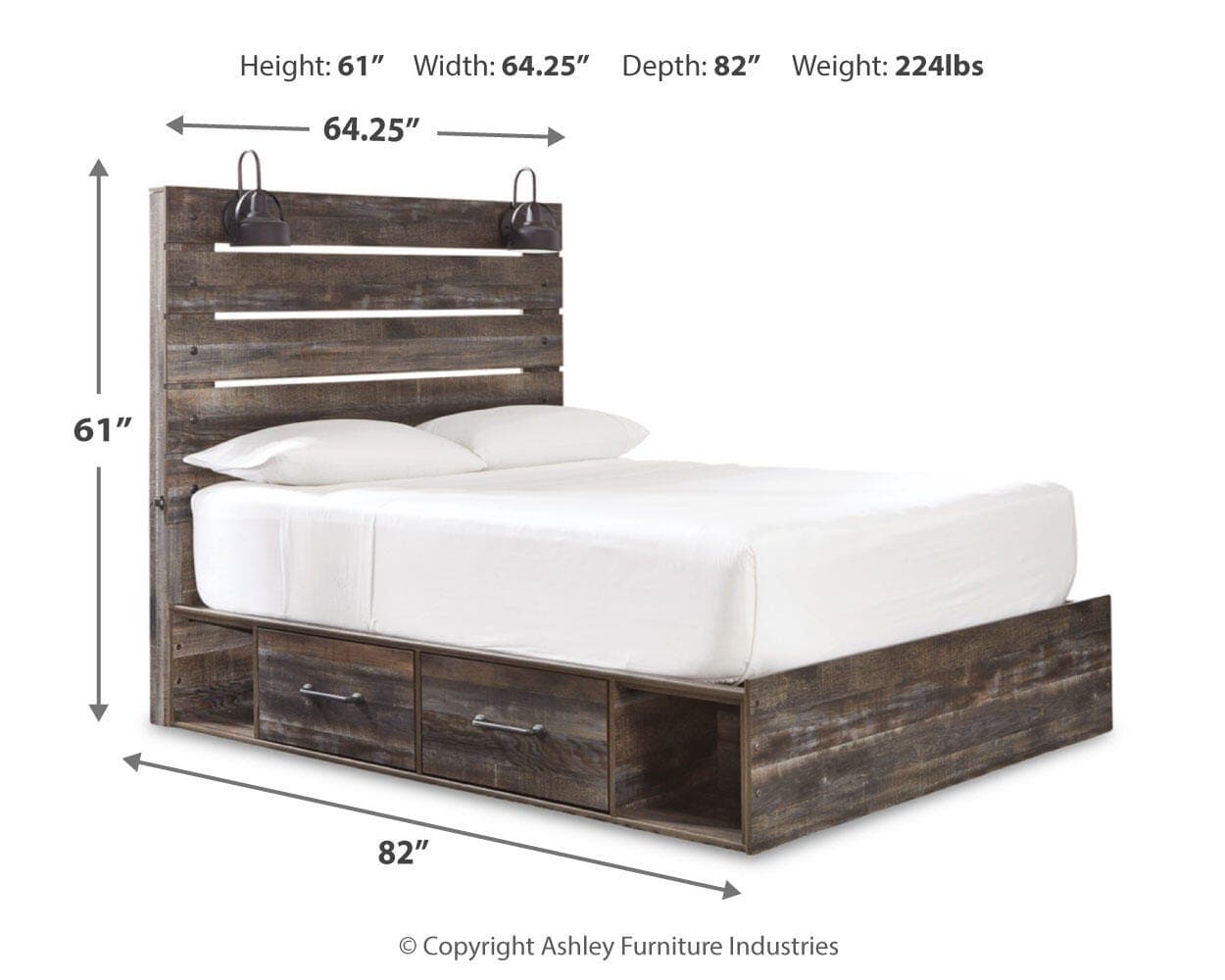 Drystan Queen Panel Bed with 2 Storage Drawers — Black/Gray — view 3