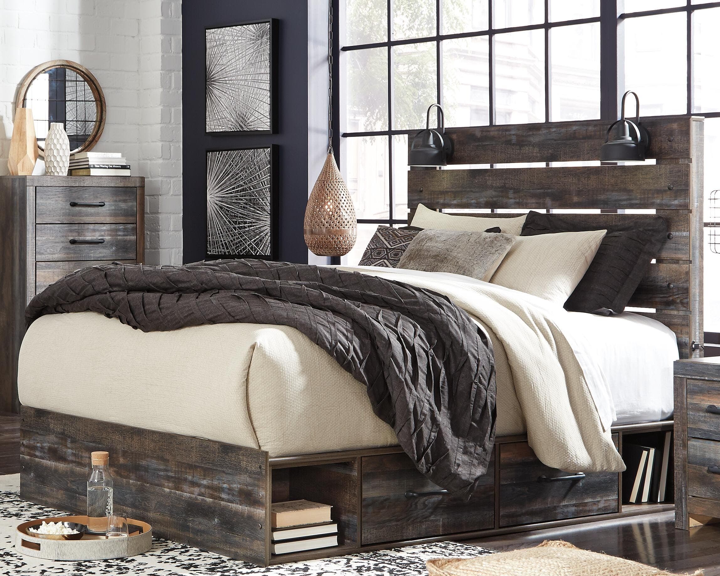 Drystan Queen Panel Bed with 2 Storage Drawers — Black/Gray — view 2