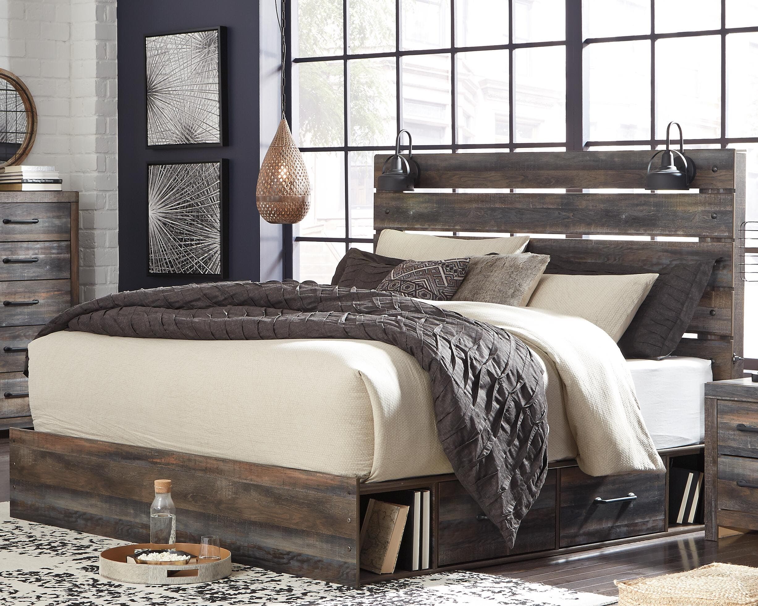 Drystan King Panel Bed with 2 Storage Drawers — Black/Gray — view 2