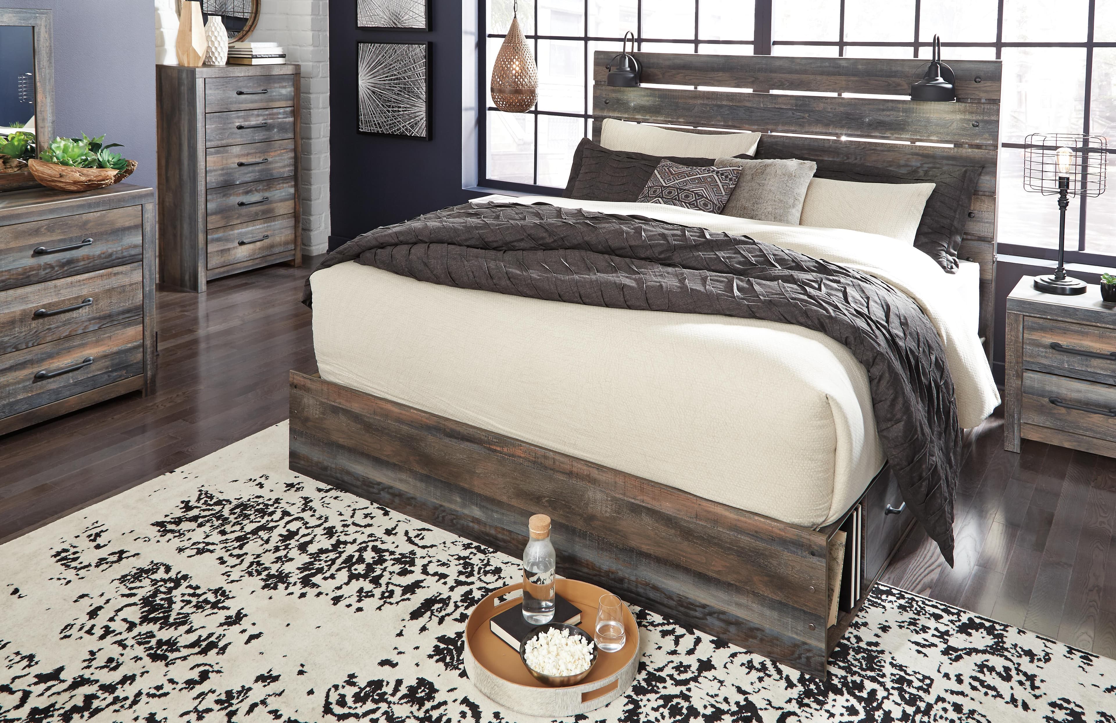 Drystan King Panel Bed with 2 Storage Drawers — Black/Gray — view 3