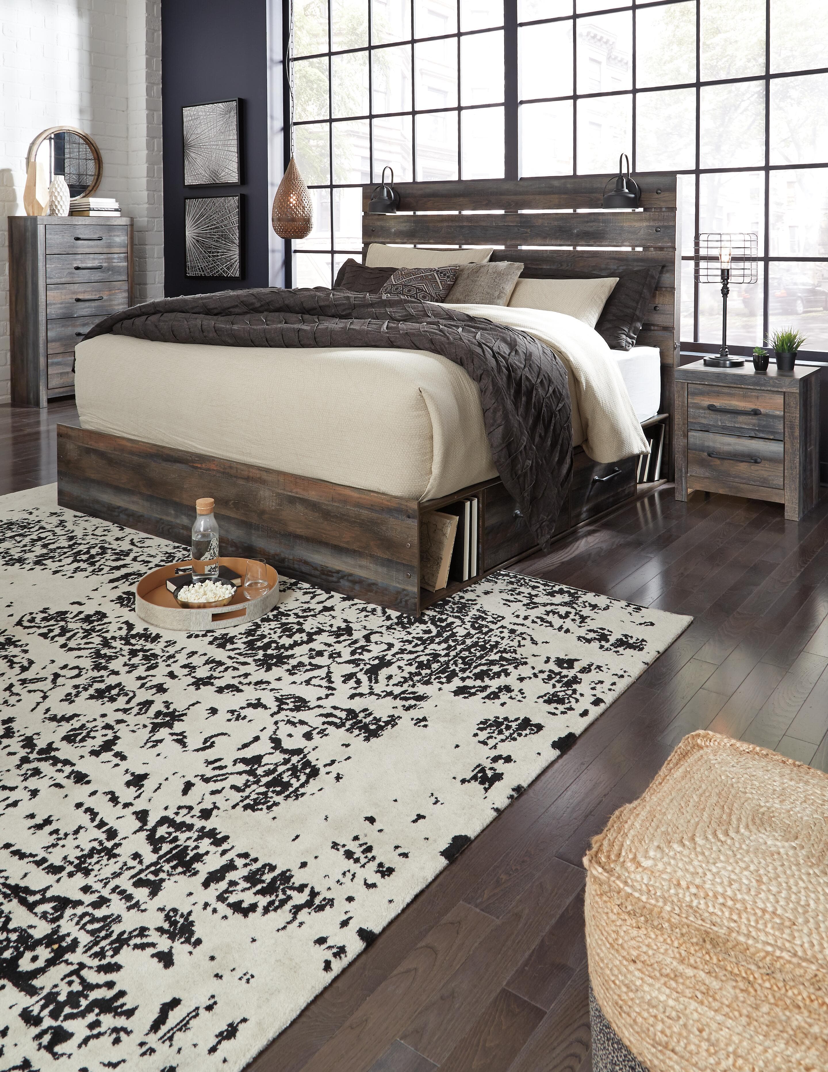 Drystan King Panel Bed with 2 Storage Drawers — Black/Gray — view 5