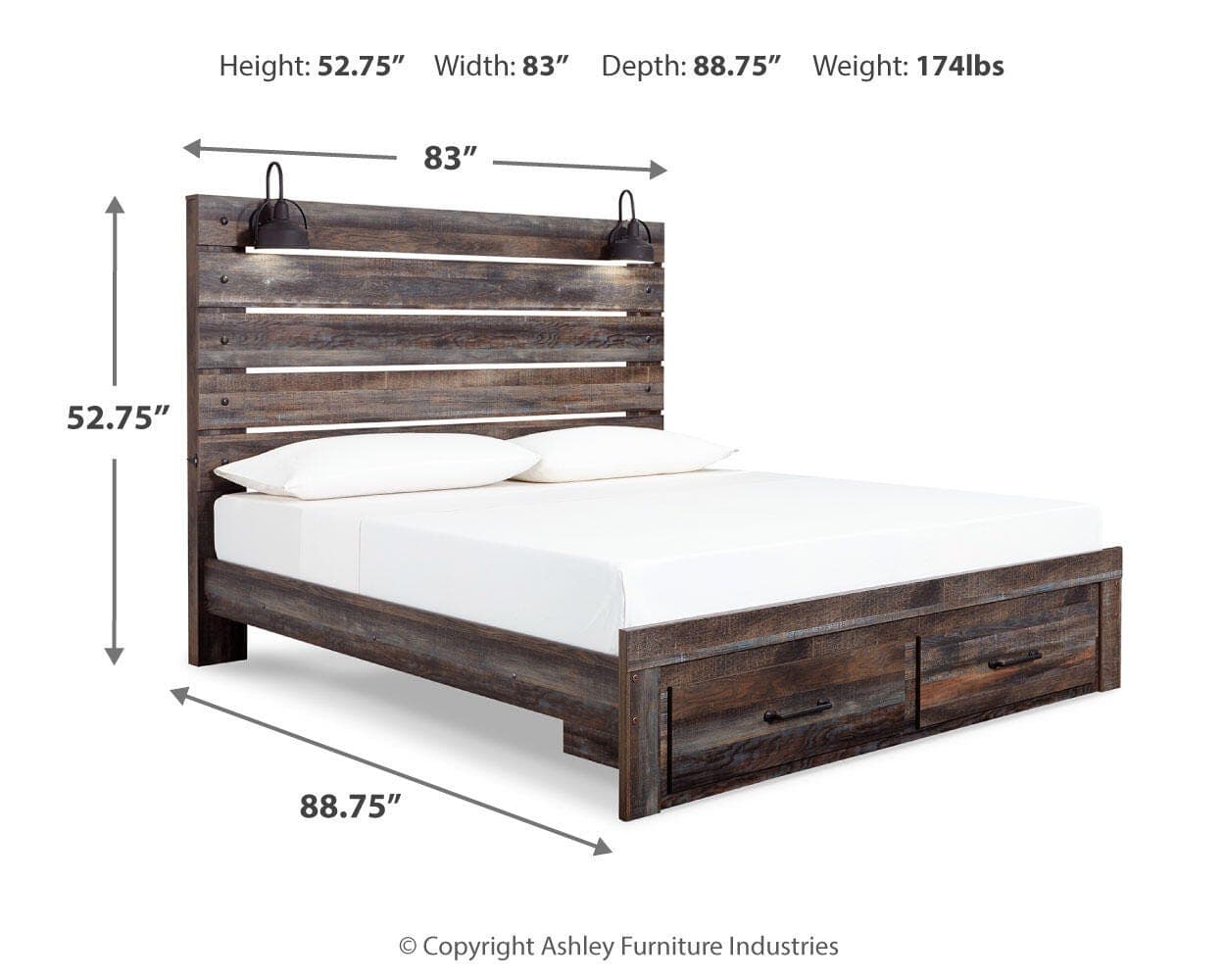 Drystan King Panel Bed with 2 Storage Drawers — Brown/Beige — view 4