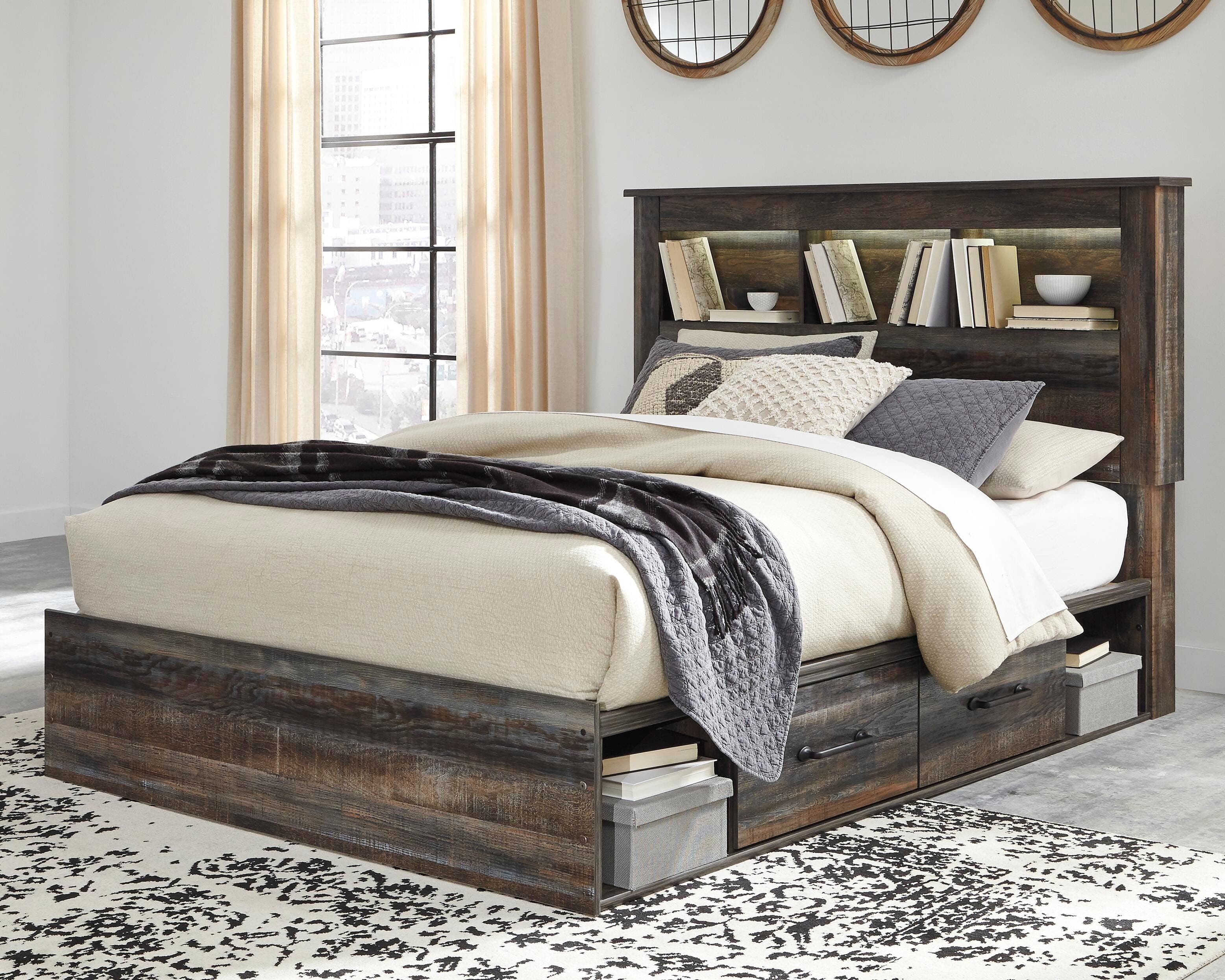 Drystan Queen Bookcase Bed with 4 Storage Drawers — Black/Gray — view 2
