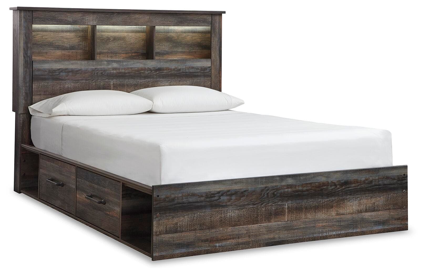 Drystan Queen Bookcase Bed with 4 Storage Drawers — Black/Gray — Elite Furniture Cincinnati