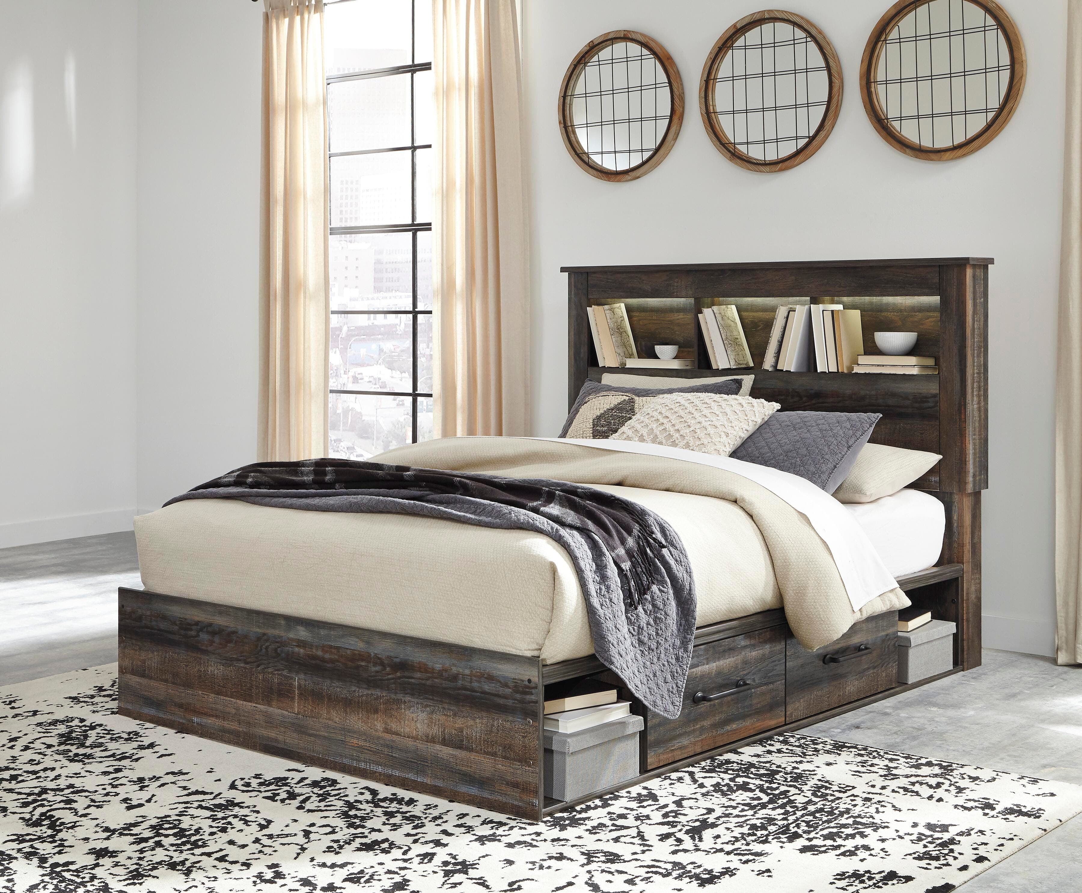 Drystan Queen Bookcase Bed with 4 Storage Drawers — Black/Gray — view 3