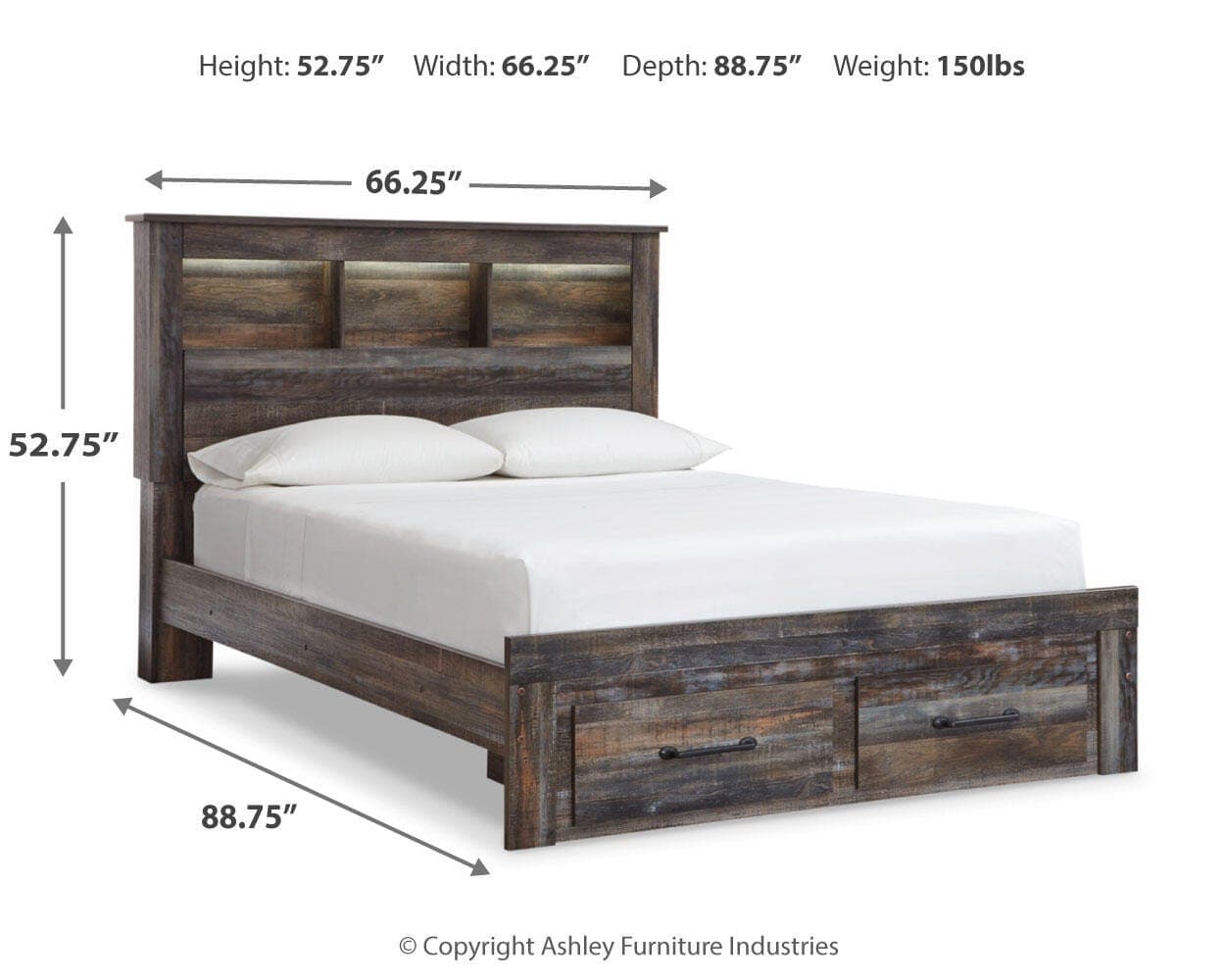 Drystan Queen Bookcase Bed with 2 Storage Drawers — Brown/Beige — view 4