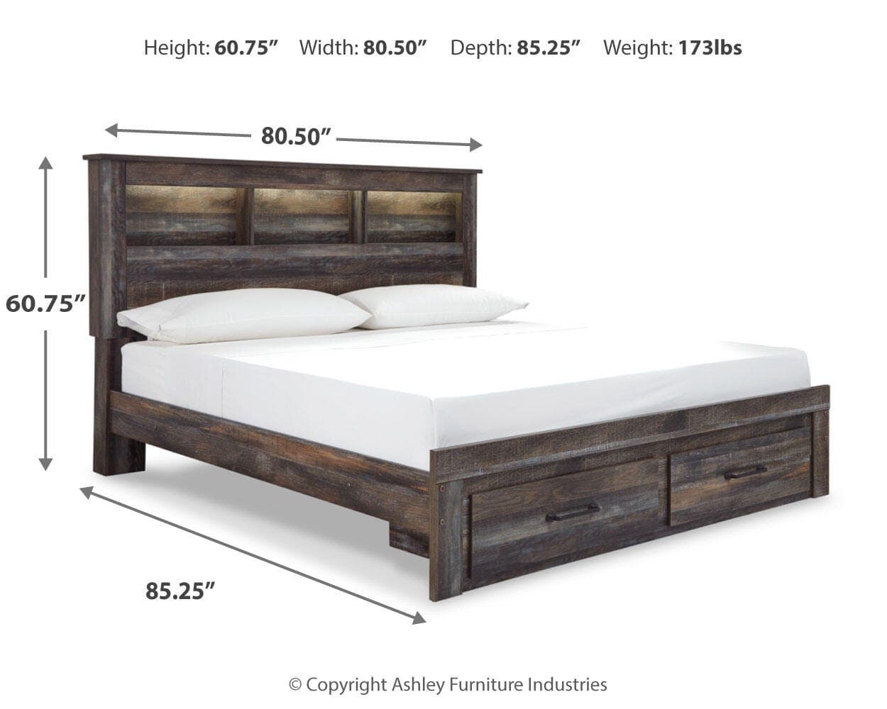 Drystan King Bookcase Bed with 2 Storage Drawers — Brown/Beige — view 4