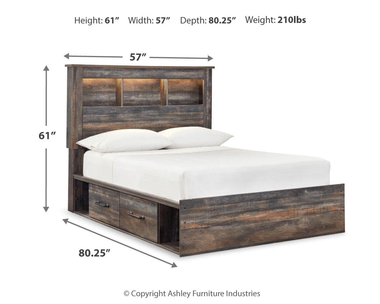 Drystan Full Bookcase Bed with 2 Storage Drawers — Black/Gray — view 3