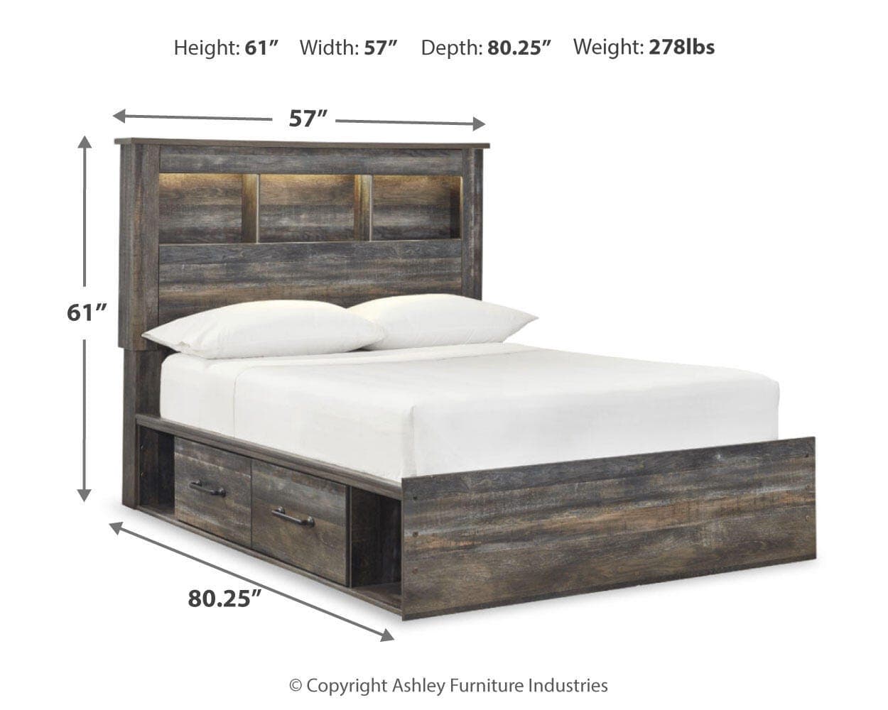 Drystan Full Bookcase Bed with 4 Storage Drawers — Black/Gray — view 3
