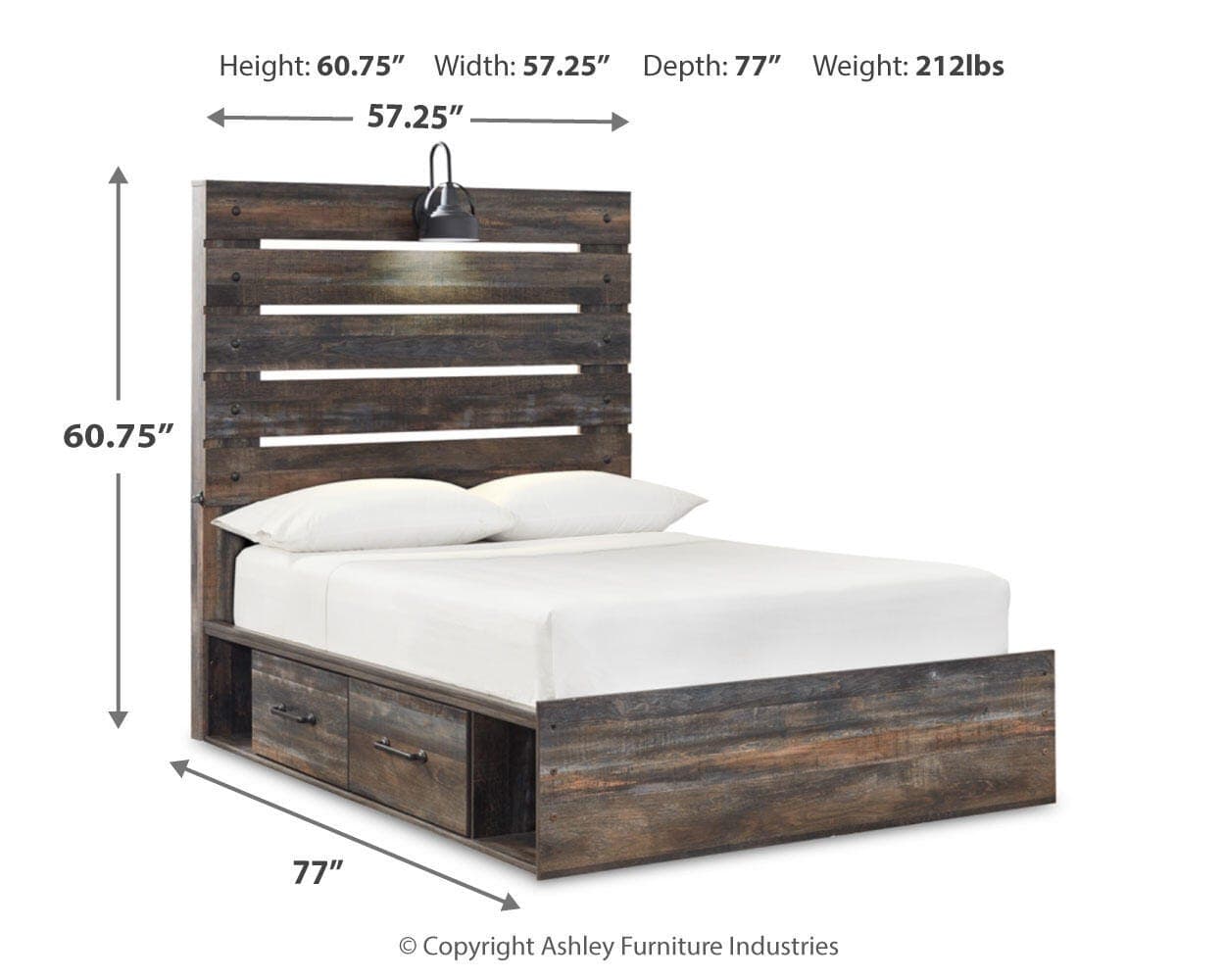 Drystan Full Panel Bed with 2 Storage Drawers — Black/Gray — view 4