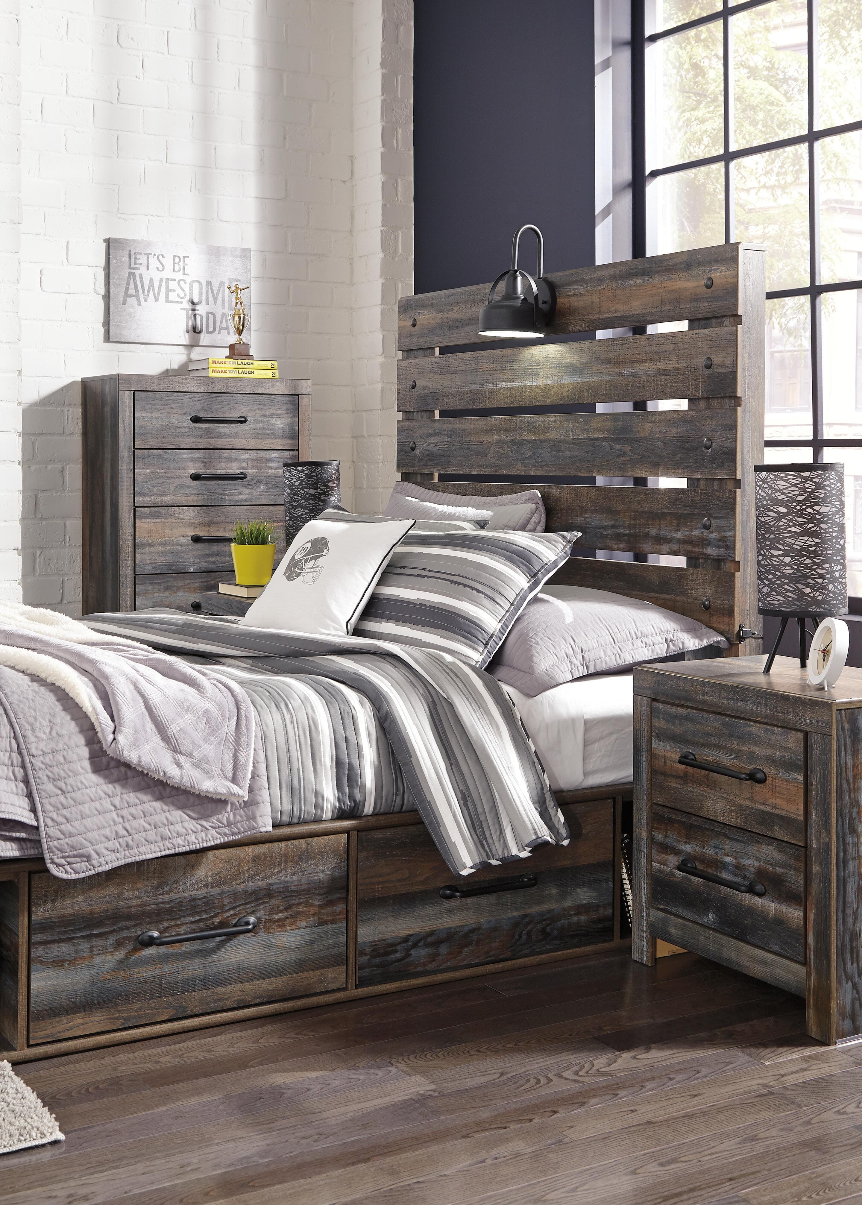 Drystan Full Panel Bed with 2 Storage Drawers — Black/Gray — view 6