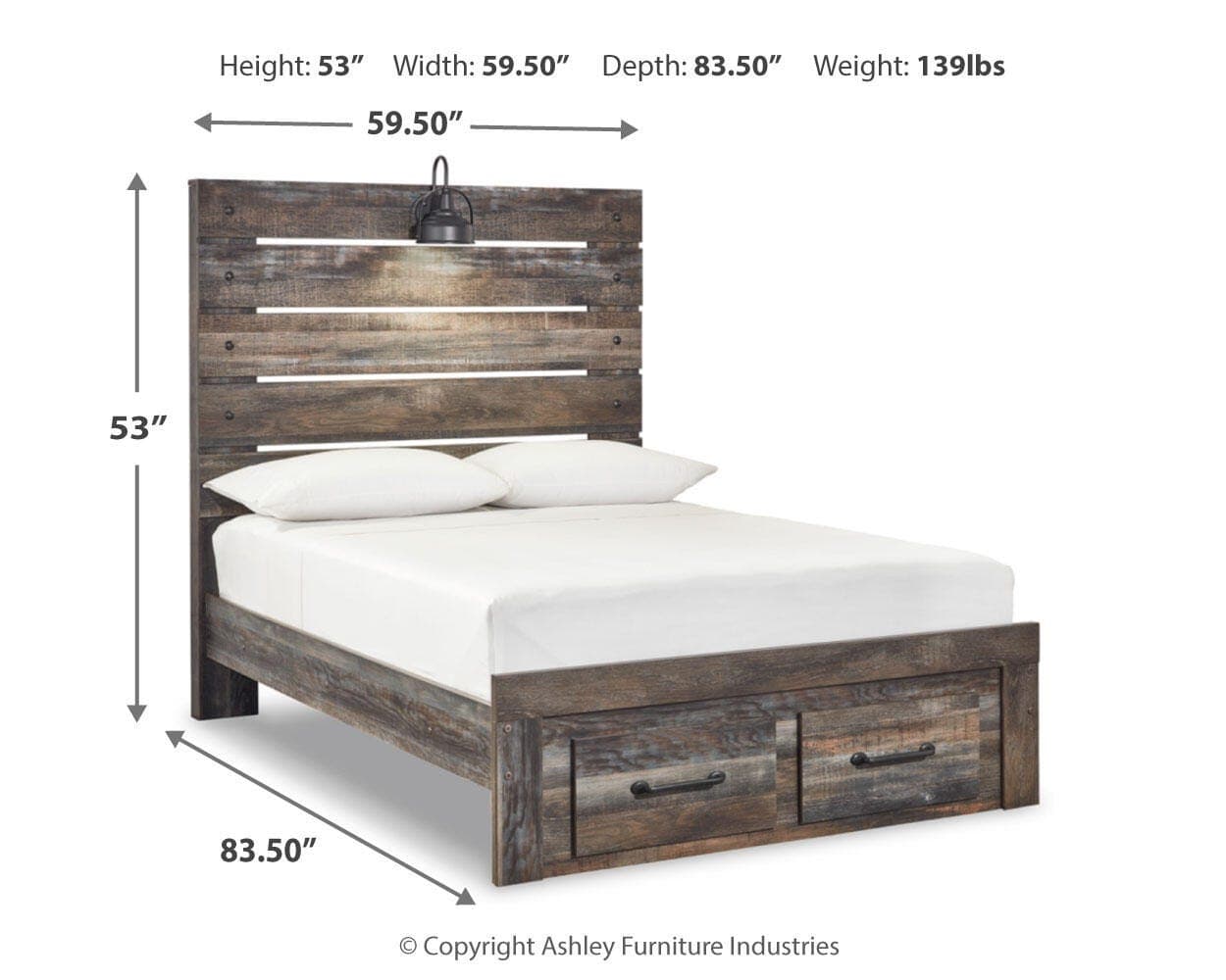 Drystan Full Panel Bed with 2 Storage Drawers — Black/Gray — view 3