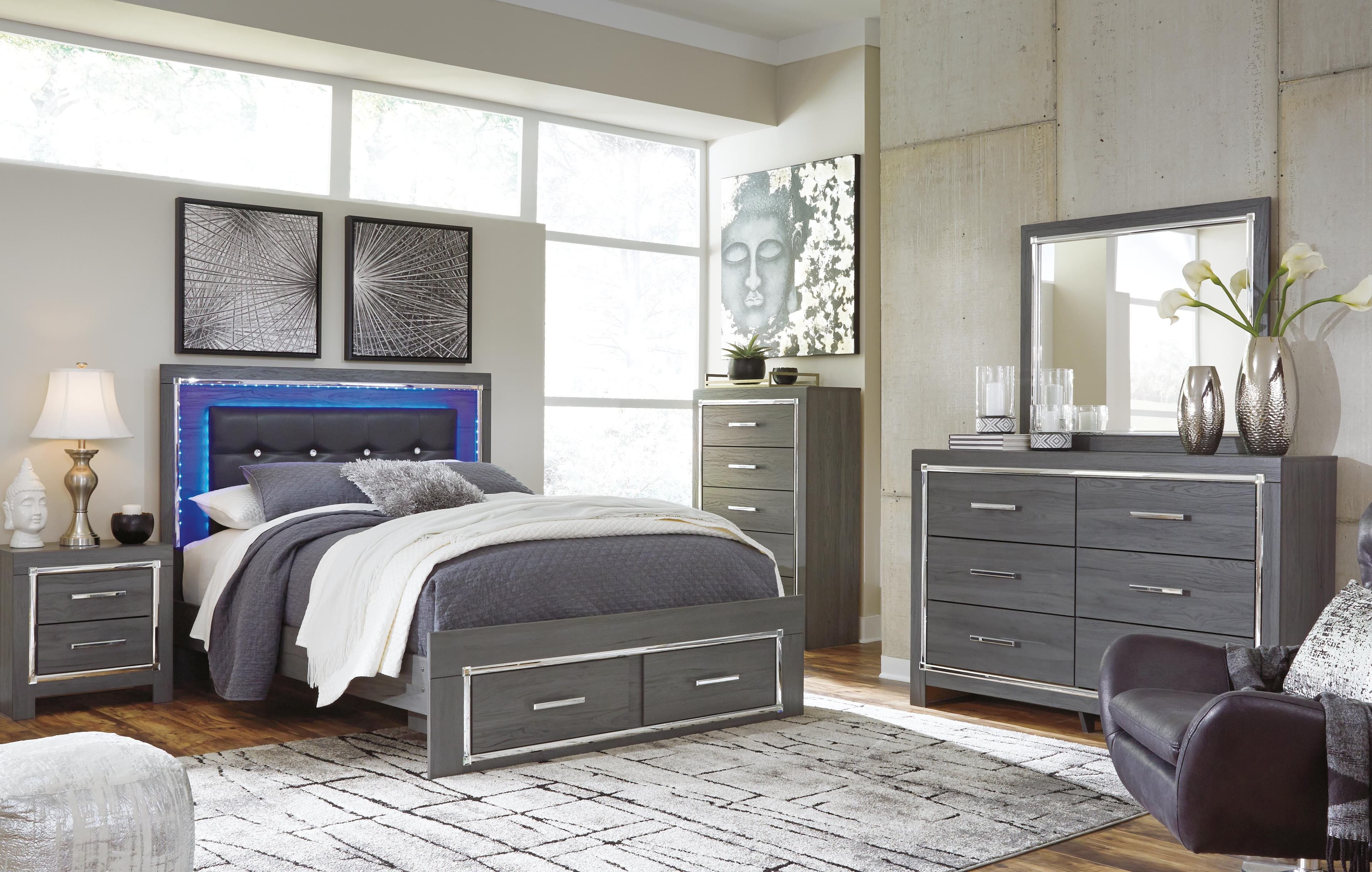 Lodanna Queen Panel Bed with 2 Storage Drawers — Black/Gray — view 3