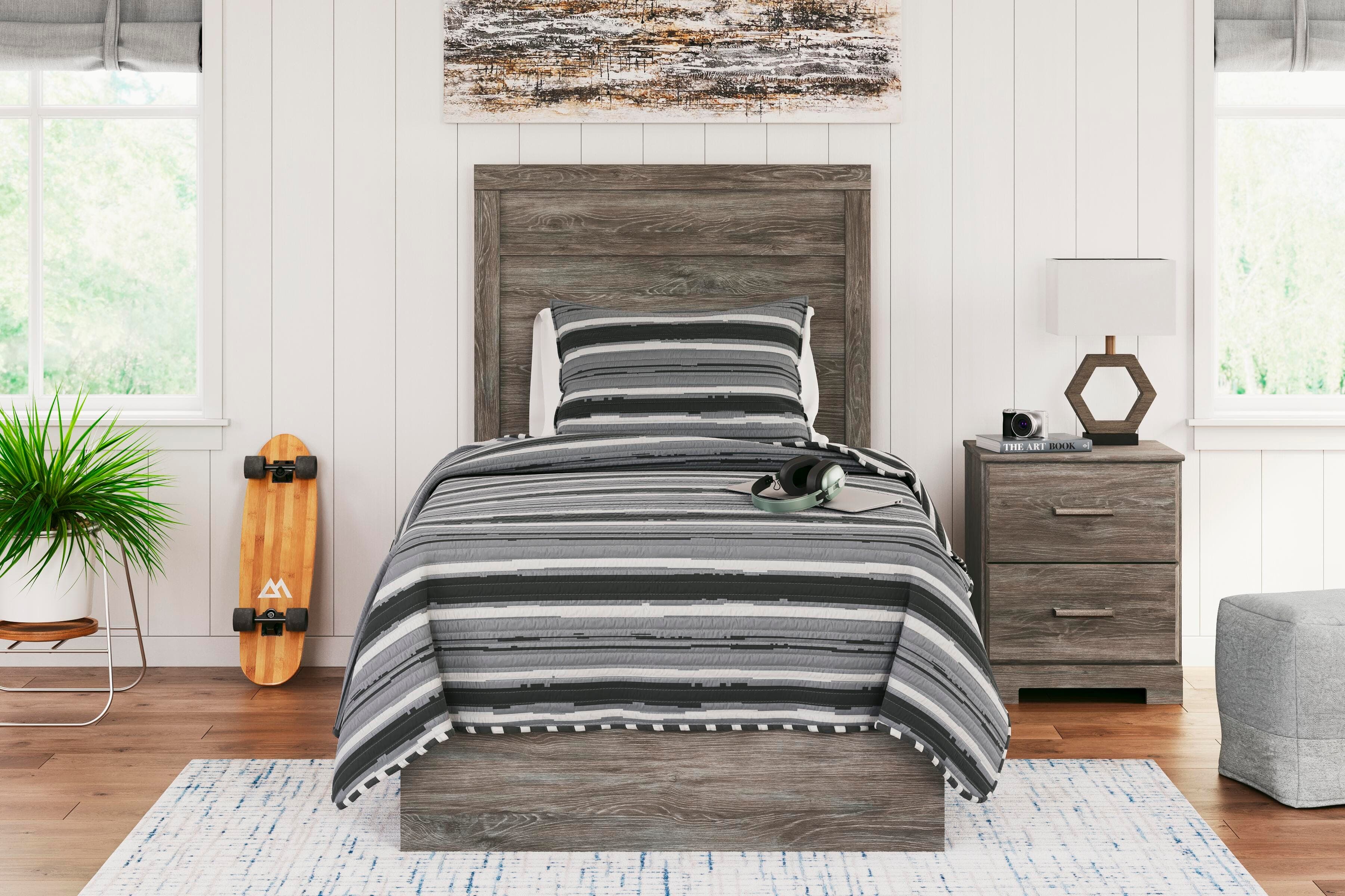 Ralinksi Twin Panel Bed — Black/Gray — view 2