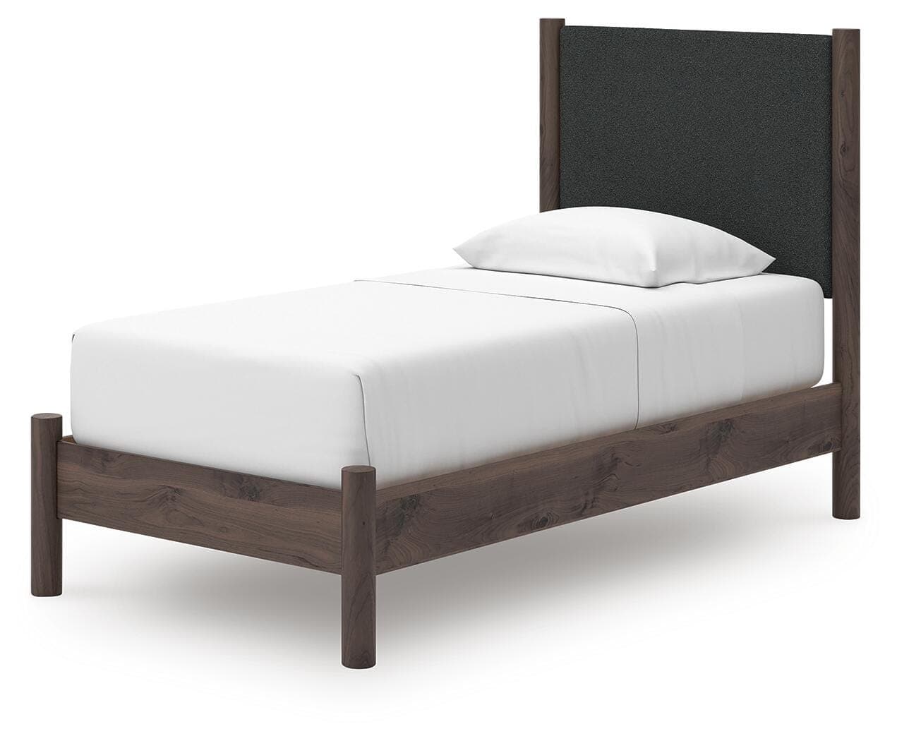 Cadmori Twin Upholstered Panel Platform Bed — Brown — view 4