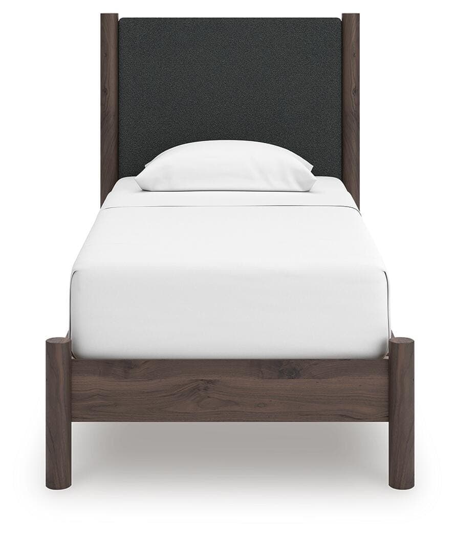 Cadmori Twin Upholstered Panel Platform Bed — Brown — view 3