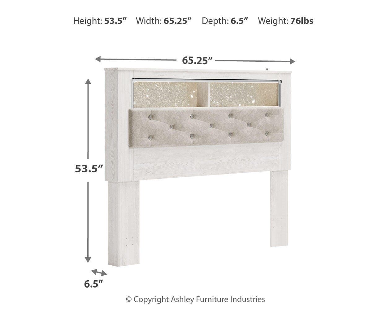 Altyra Queen Upholstered Panel Bookcase Headboard — White — view 2