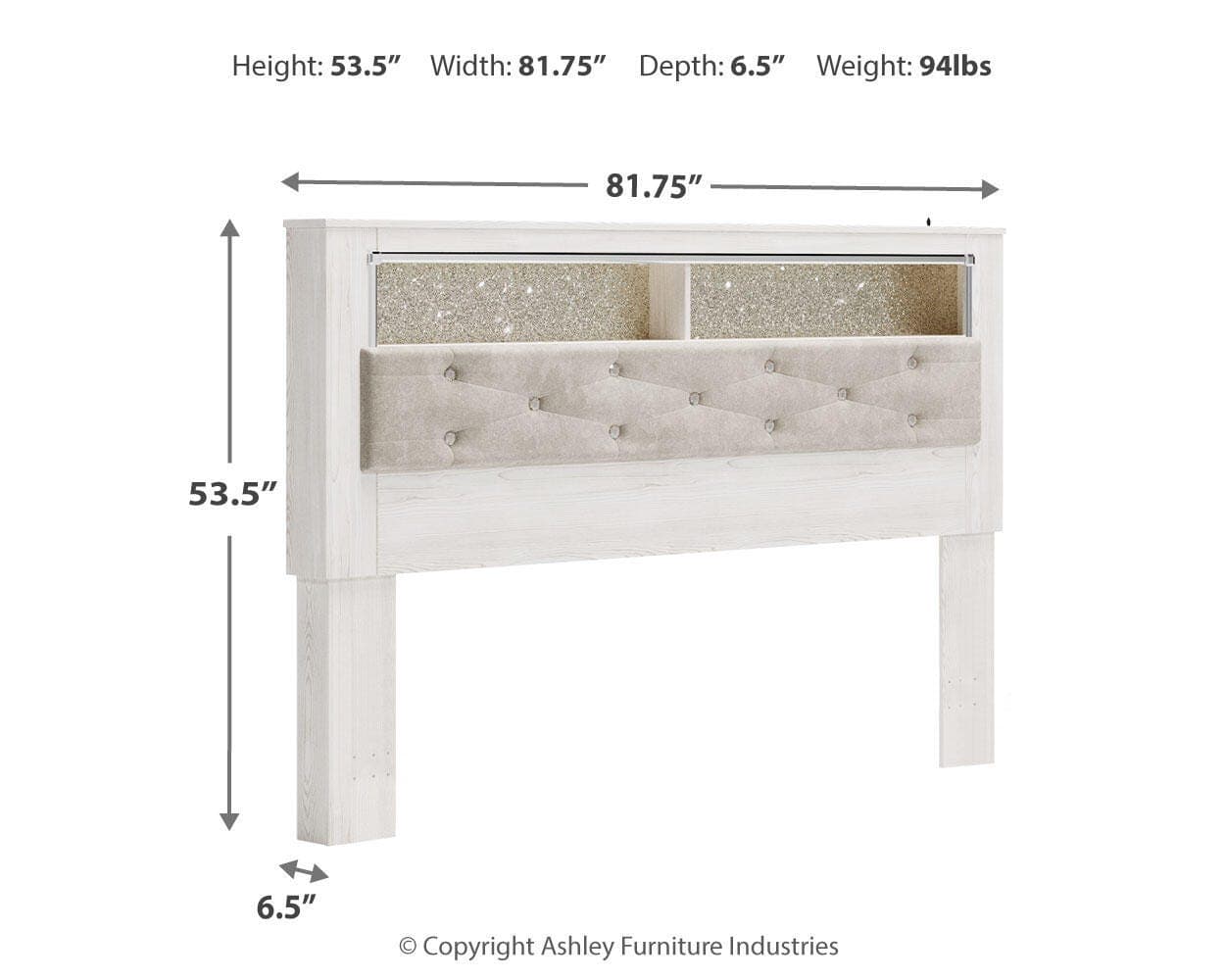 Altyra King Upholstered Panel Bookcase Headboard — White — view 4