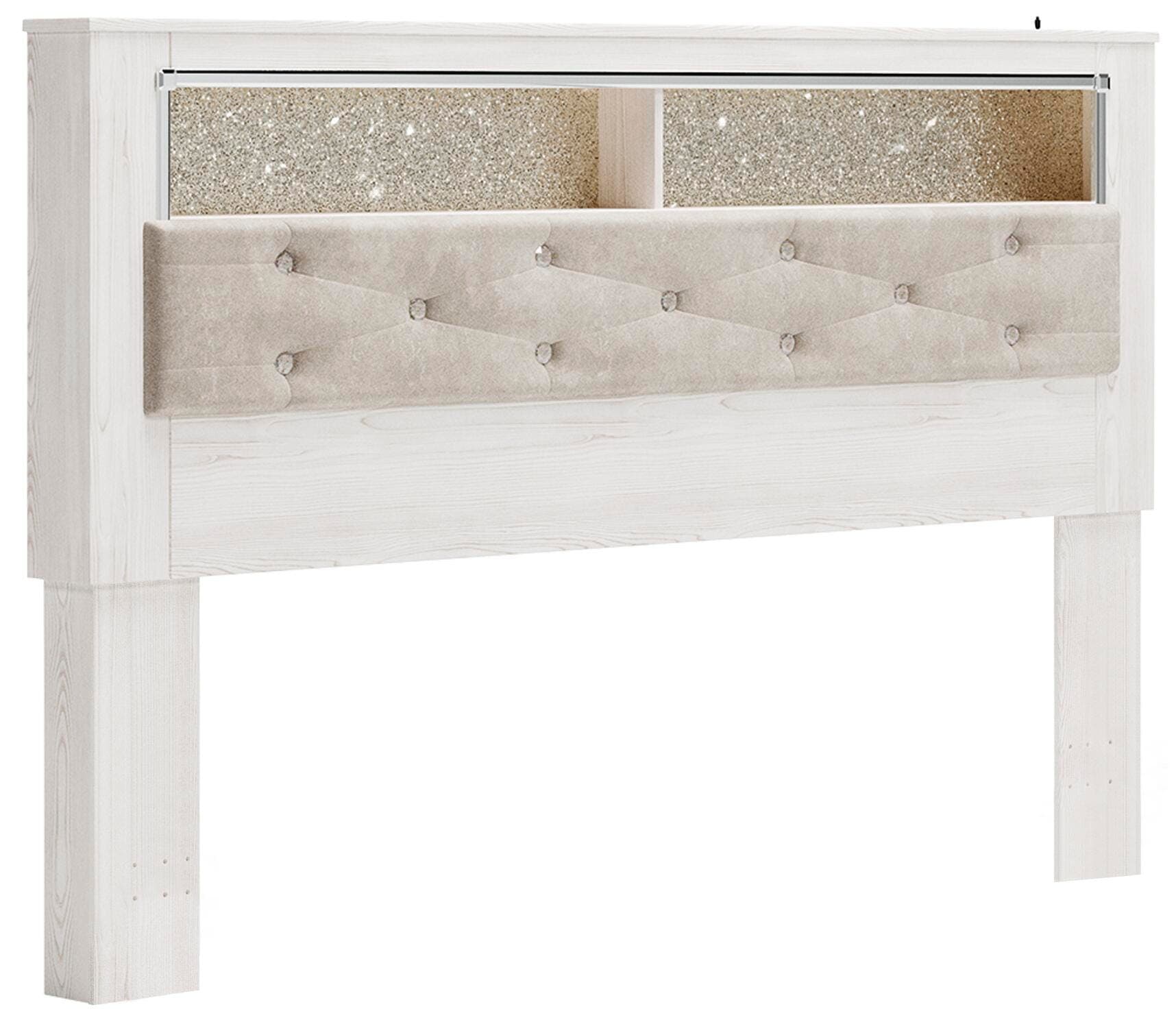 Altyra King Upholstered Panel Bookcase Headboard — White — Elite Furniture Cincinnati