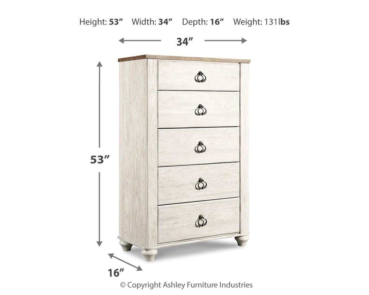 Willowton Chest of Drawers — Brown/Beige & White — view 3