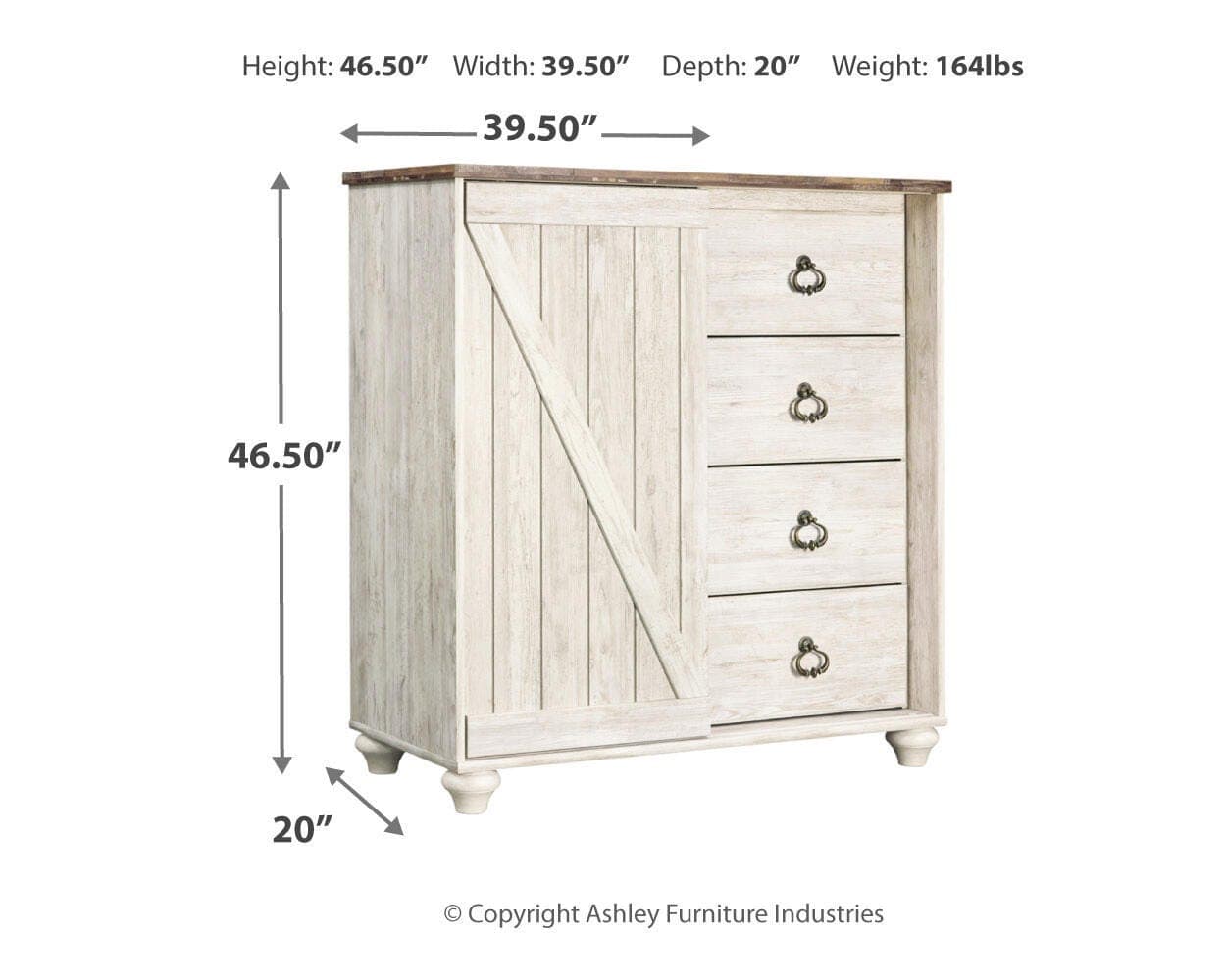 Willowton Dressing Chest — Brown/Beige & White — view 3