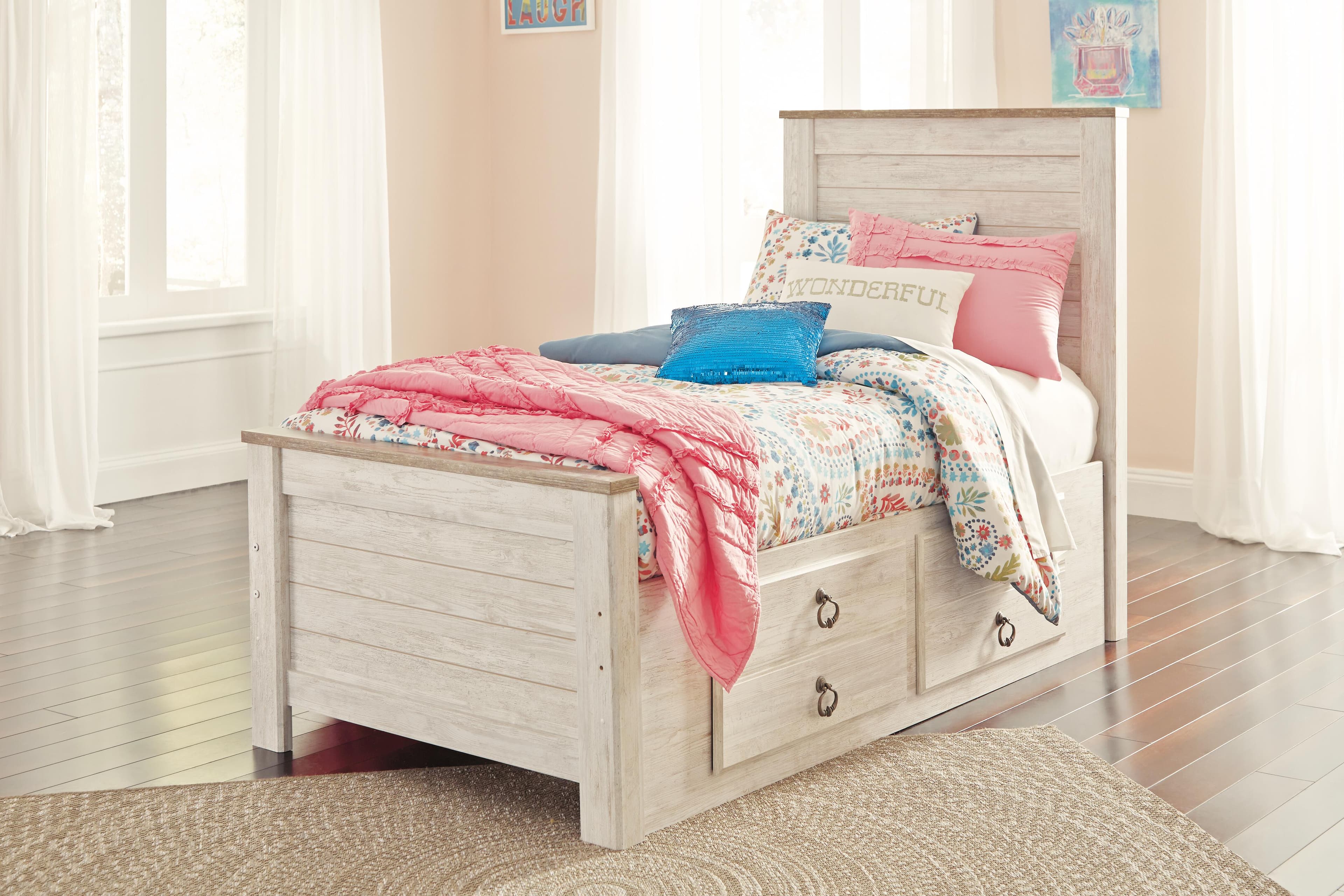 Willowton Twin Panel Bed with 2 Storage Drawers — White — view 3