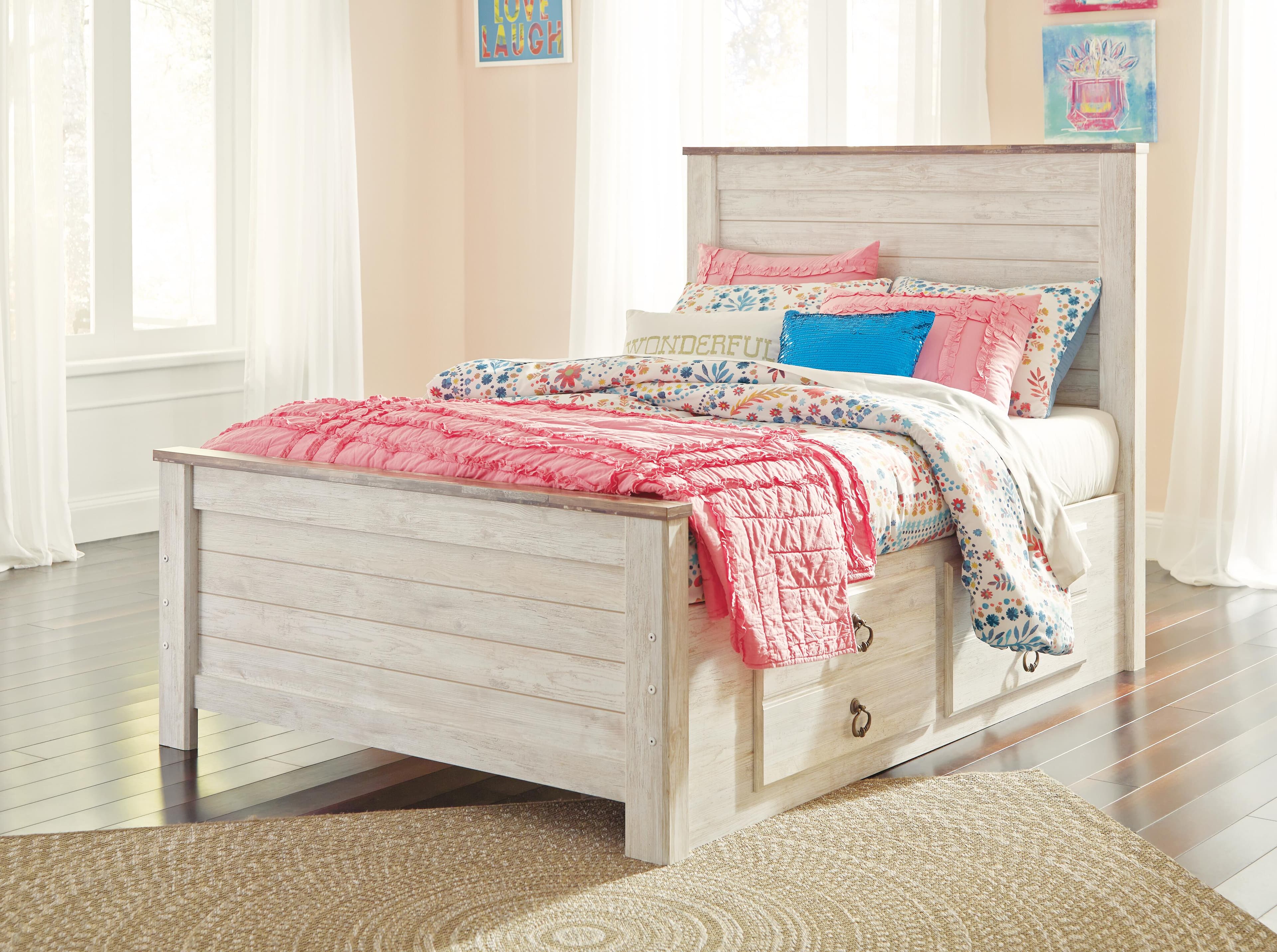 Willowton Full Panel Bed with 2 Storage Drawers — White — view 2