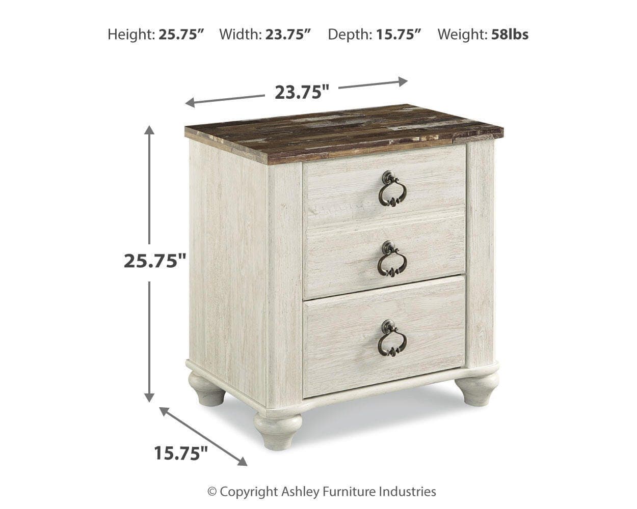 Willowton Nightstand — Brown/Beige & White — view 4
